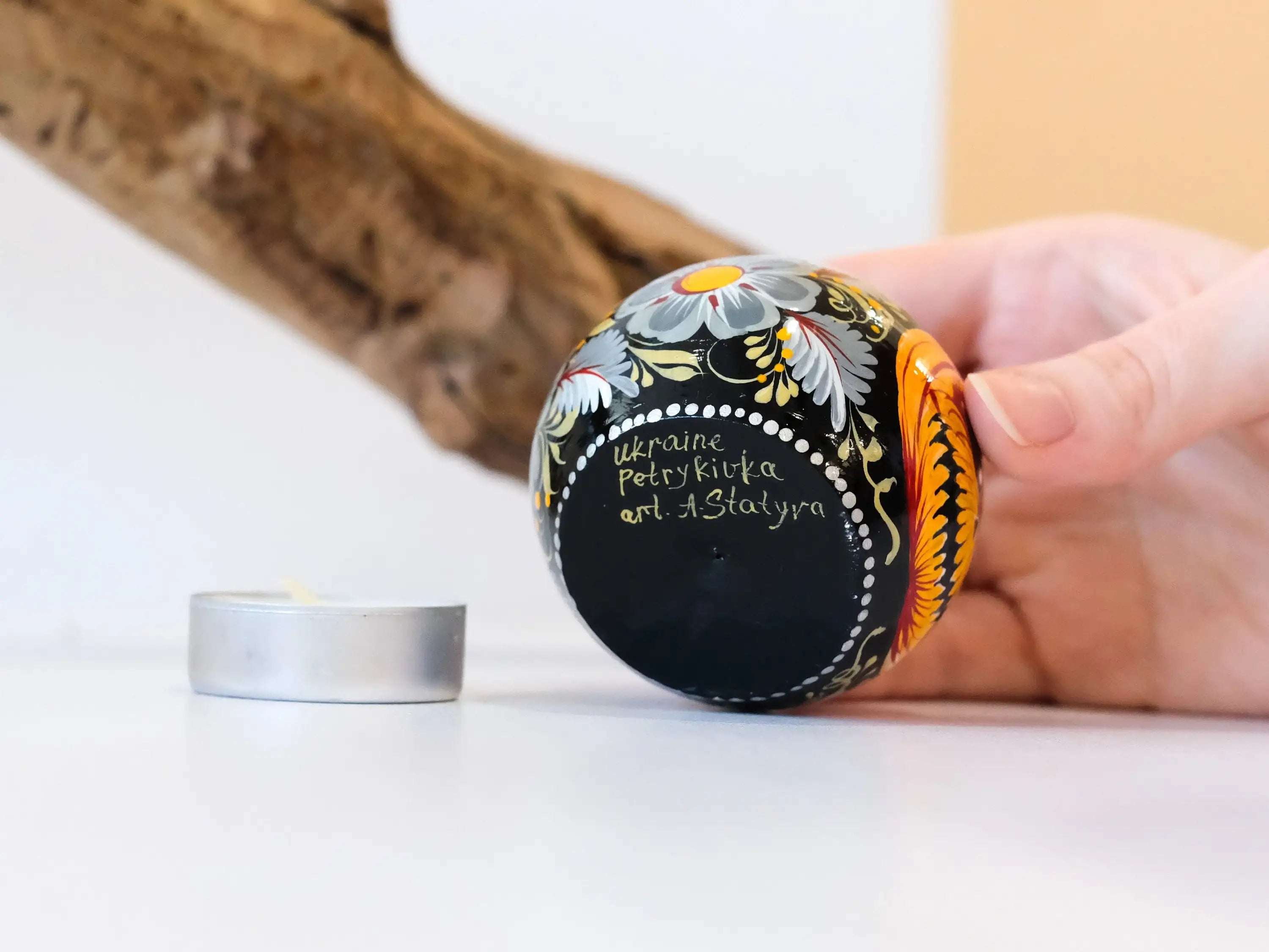 Painted Wooden Pumpkin Face Candle Holder - Halloween Jack o'lantern Tea Light Candle Holder