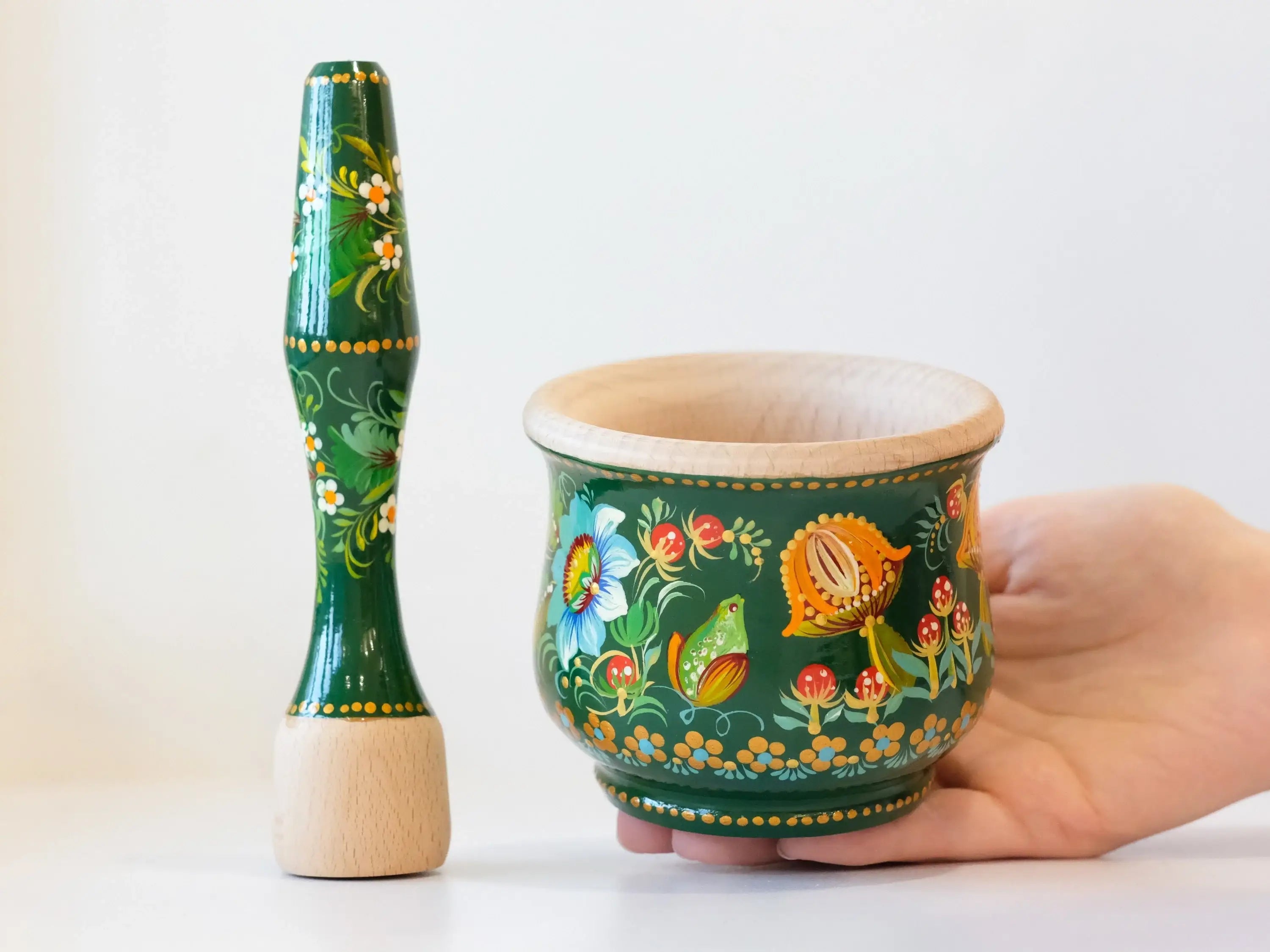 Wooden Frog Mortar and Pestle Set