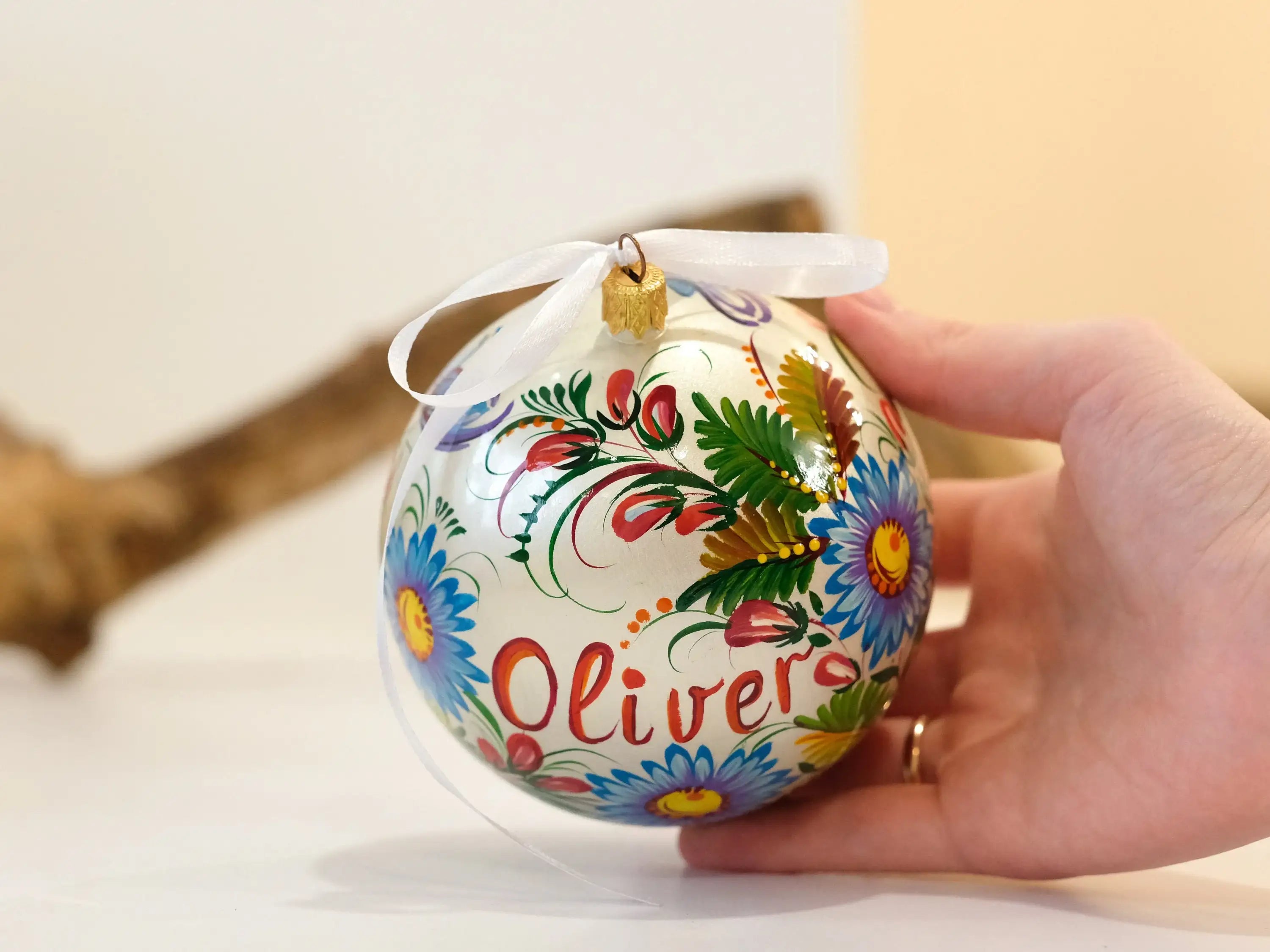 Custom Pet Portrait Painting on Wooden Plate - Personalized Pet Loss Memorial Gift, Animal Cat Portrait Decorated with Petrykivka Art