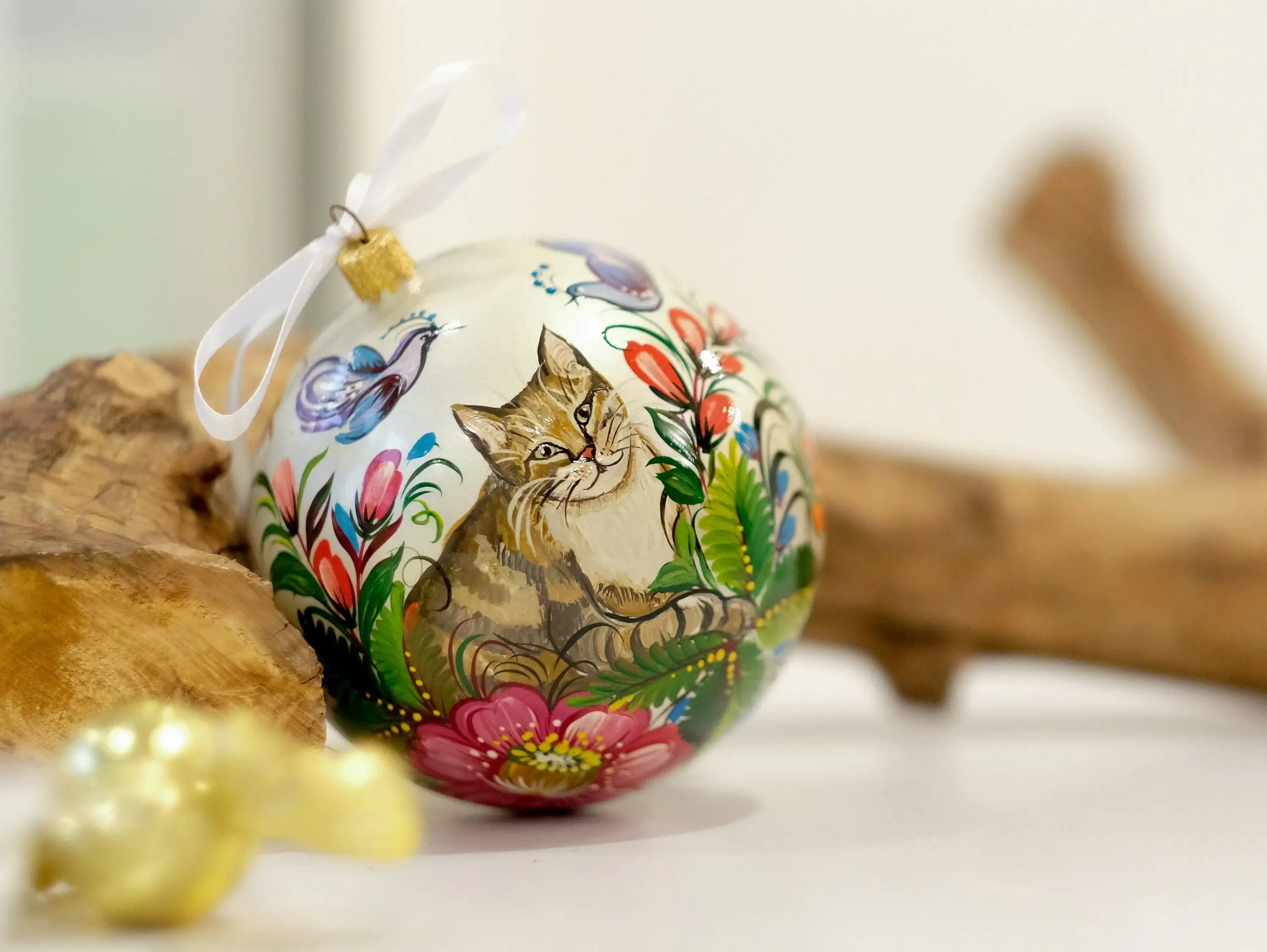 Custom Pet Portrait Painting on Wooden Plate - Personalized Pet Loss Memorial Gift, Animal Cat Portrait Decorated with Petrykivka Art