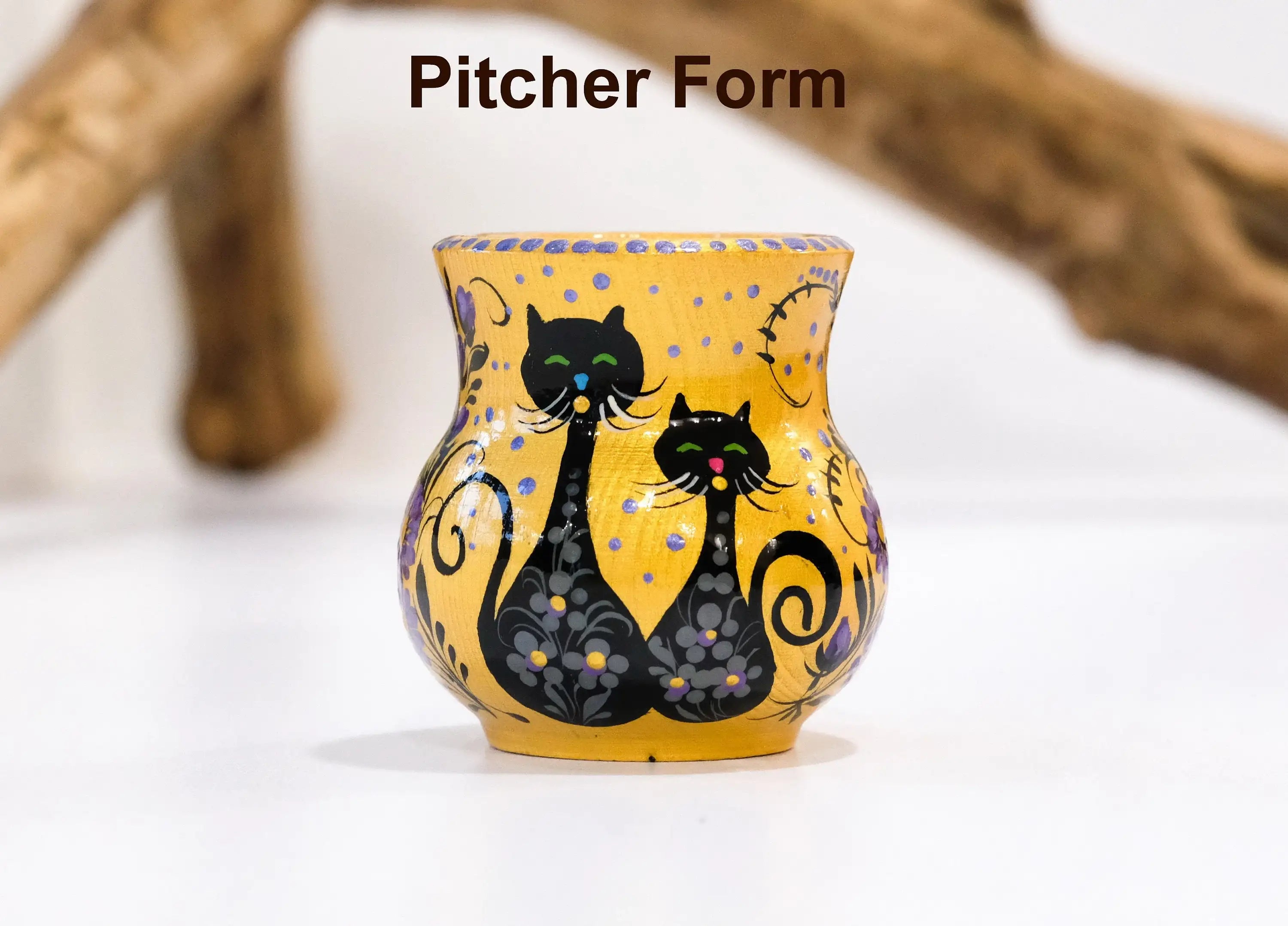 Painted Wooden Halloween Black Cat Candle Holder - Handmade Tea Light Holder Carved from Wood