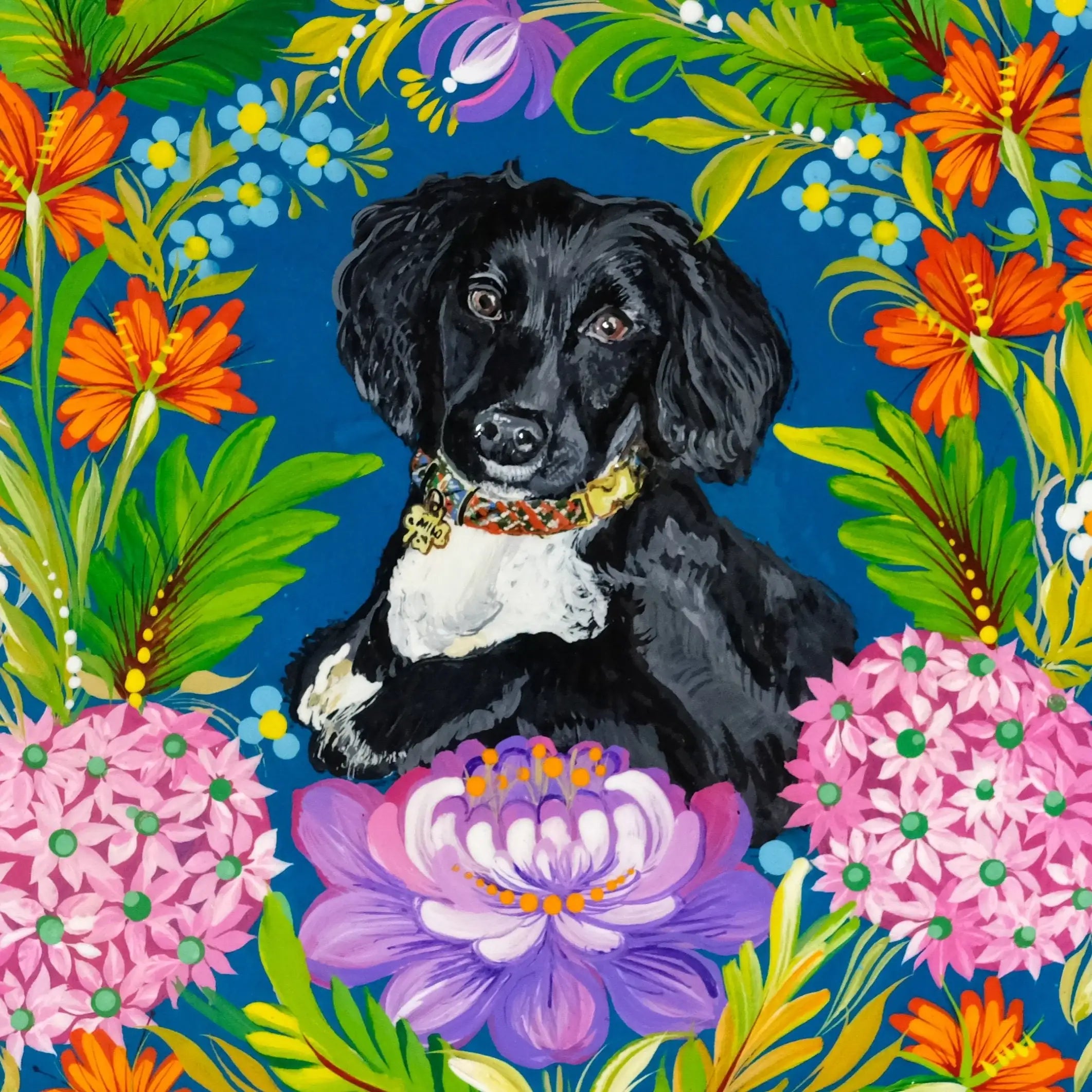 Custom Pet Portrait Painting on Wooden Plate - Personalized Pet Loss Memorial Gift, Animal Portrait Decorated with Petrykivka Art