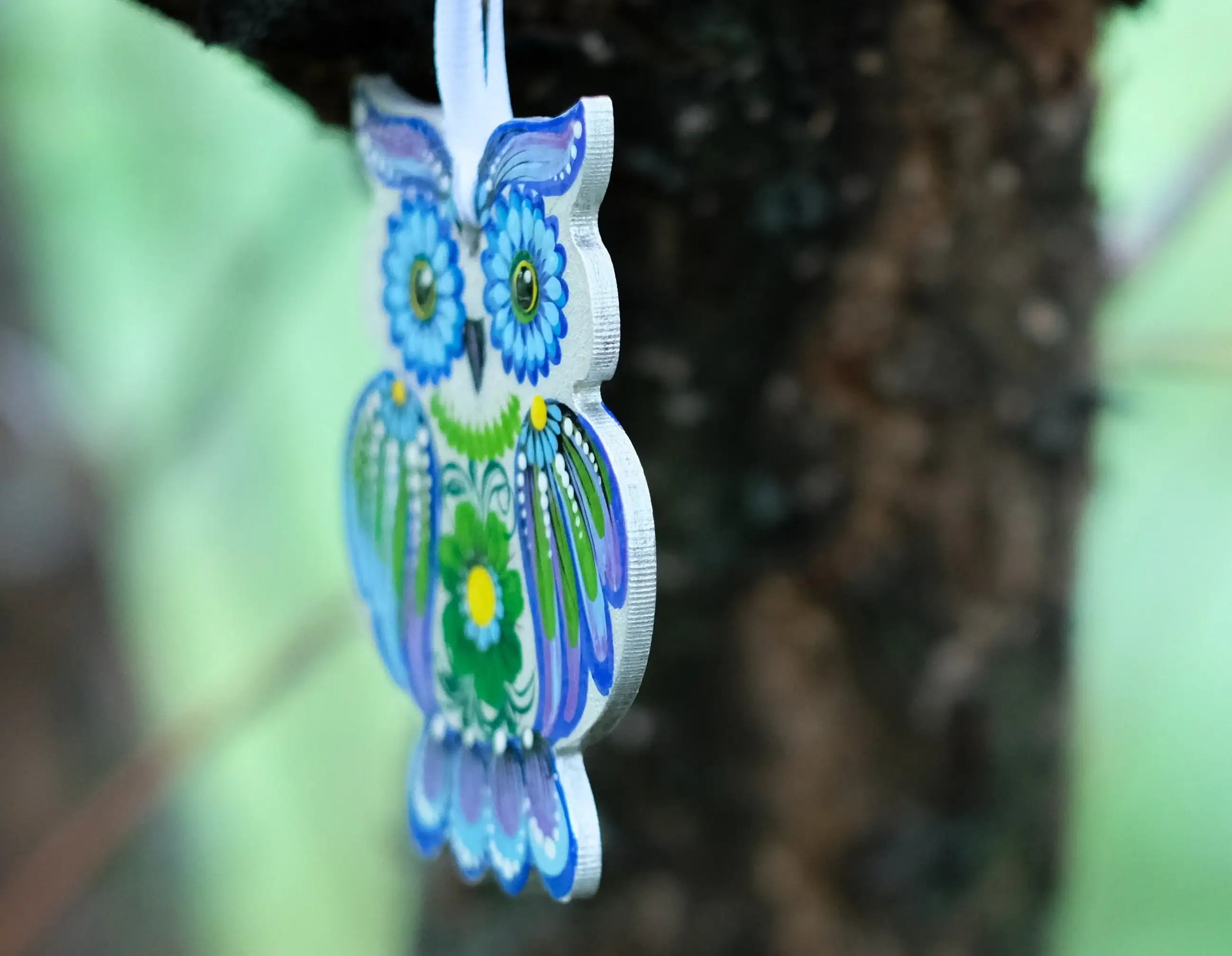Wooden Owl Christmas Ornament Hand-painted with Petrylivka Art