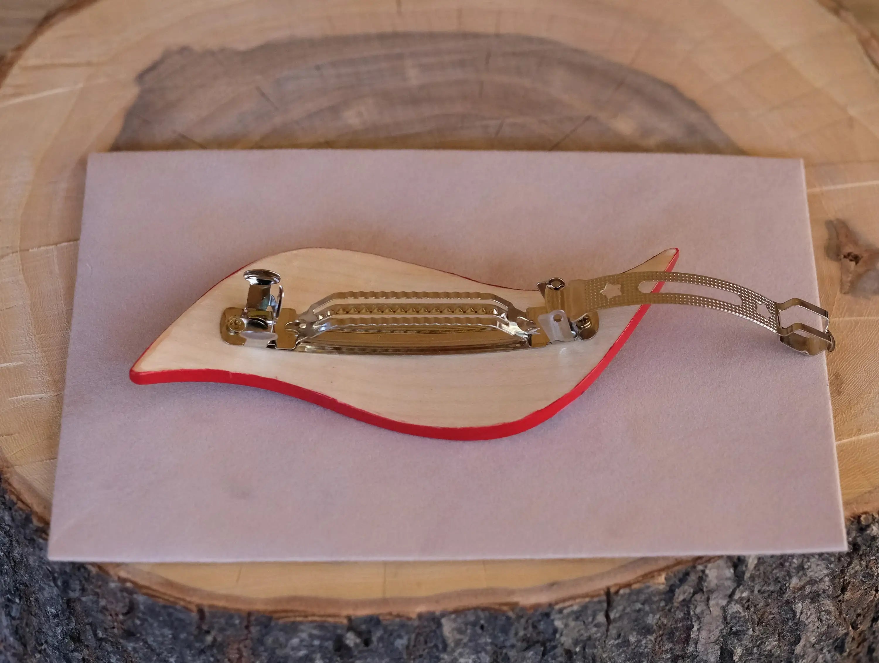 Hand-painted Wooden Hair Barrette - Artisanal Petrykivka Art Pink Flower French Hair Clip