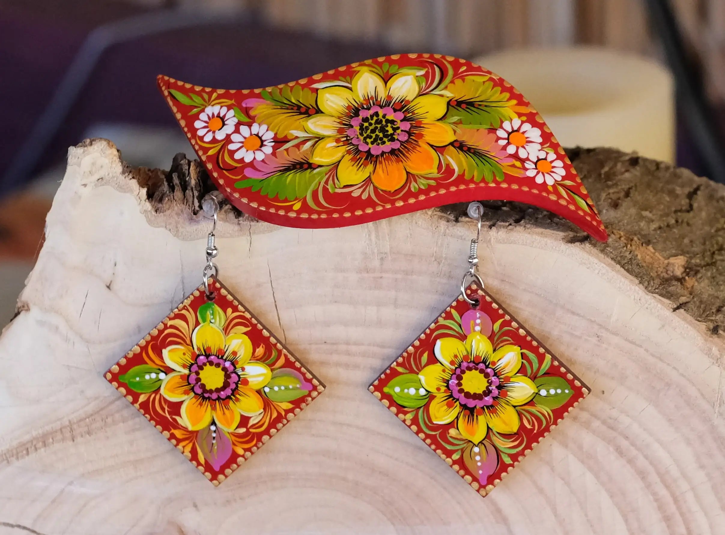 Hand-painted Wooden Sunflower Hair Barrette - Lightweight Artisanal Petrykivka Art French Hair Clip, Yellow Flower Barrette