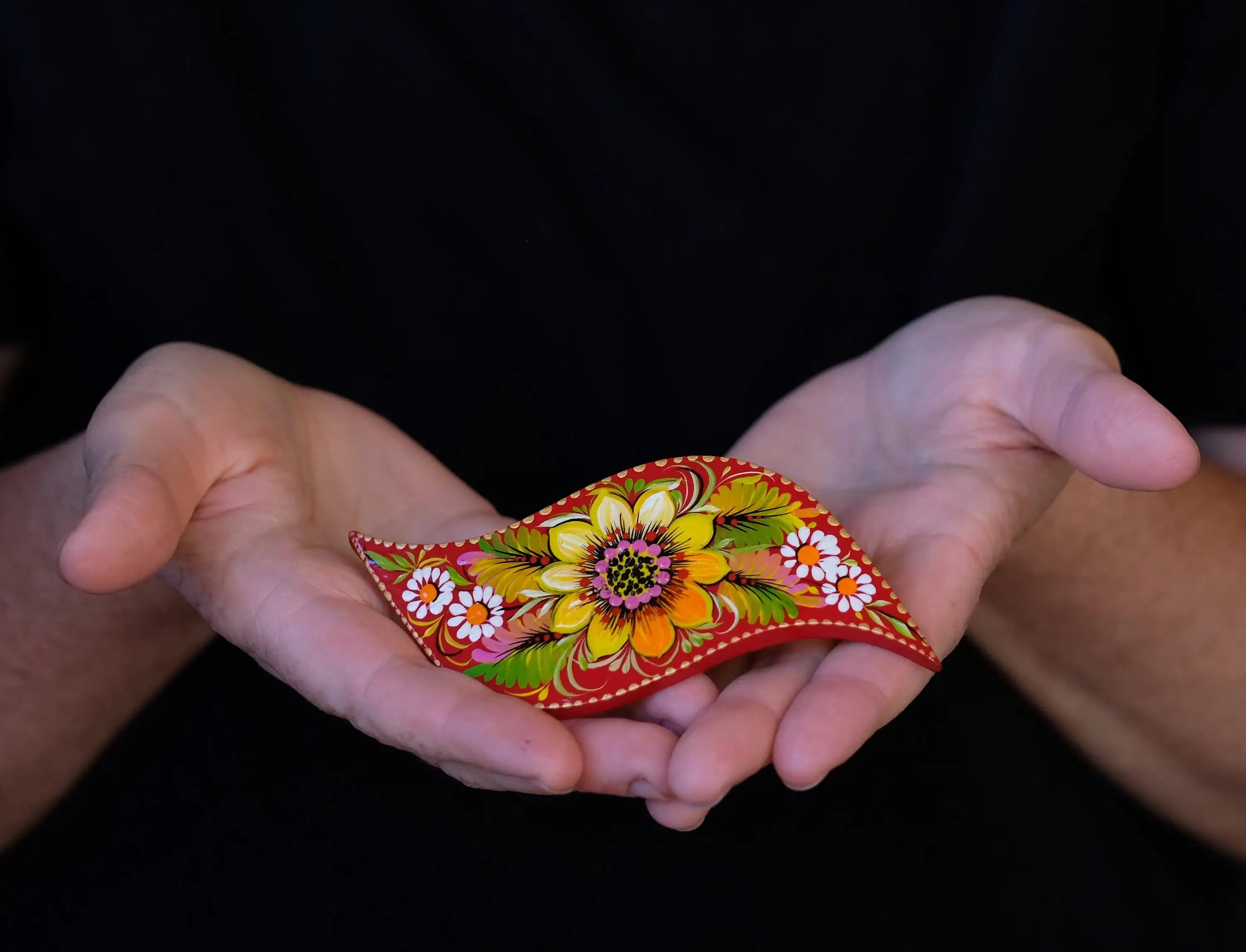 Hand-painted Wooden Sunflower Hair Barrette - Lightweight Artisanal Petrykivka Art French Hair Clip, Yellow Flower Barrette