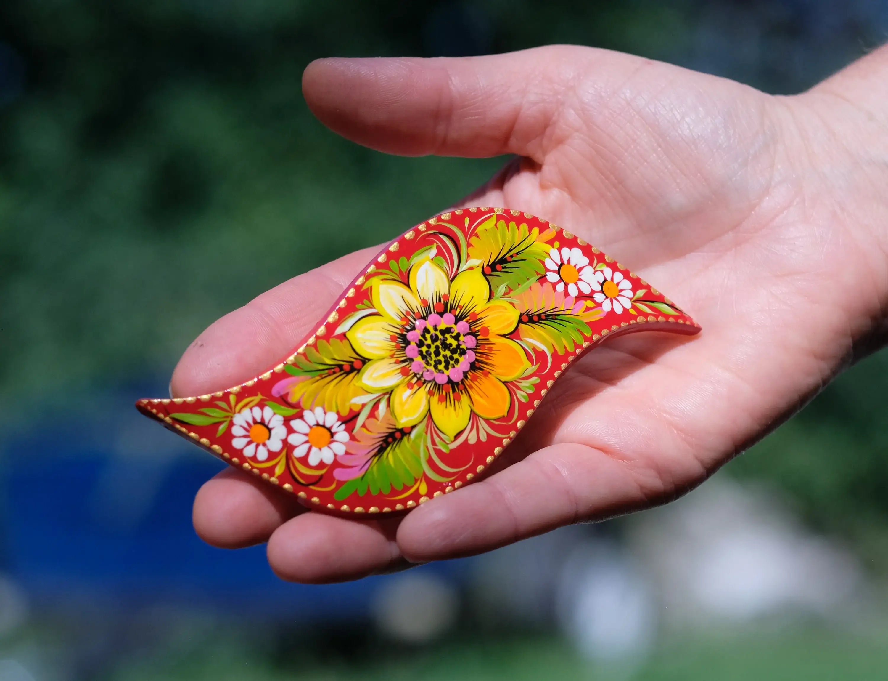 Hand-painted Wooden Sunflower Hair Barrette - Lightweight Artisanal Petrykivka Art French Hair Clip, Yellow Flower Barrette