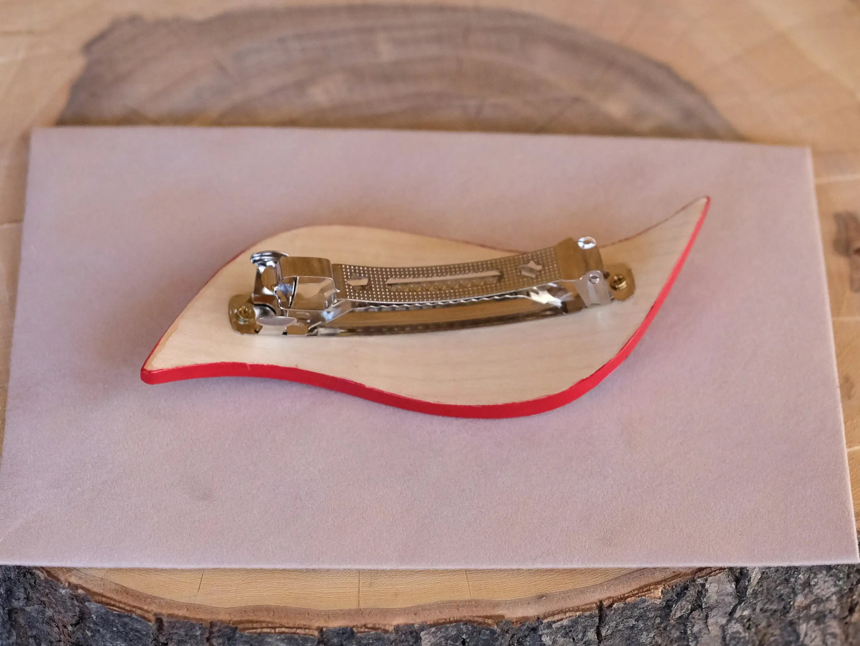 Hand-painted Wooden Hair Barrette - Artisanal Petrykivka Art Pink Flower French Hair Clip