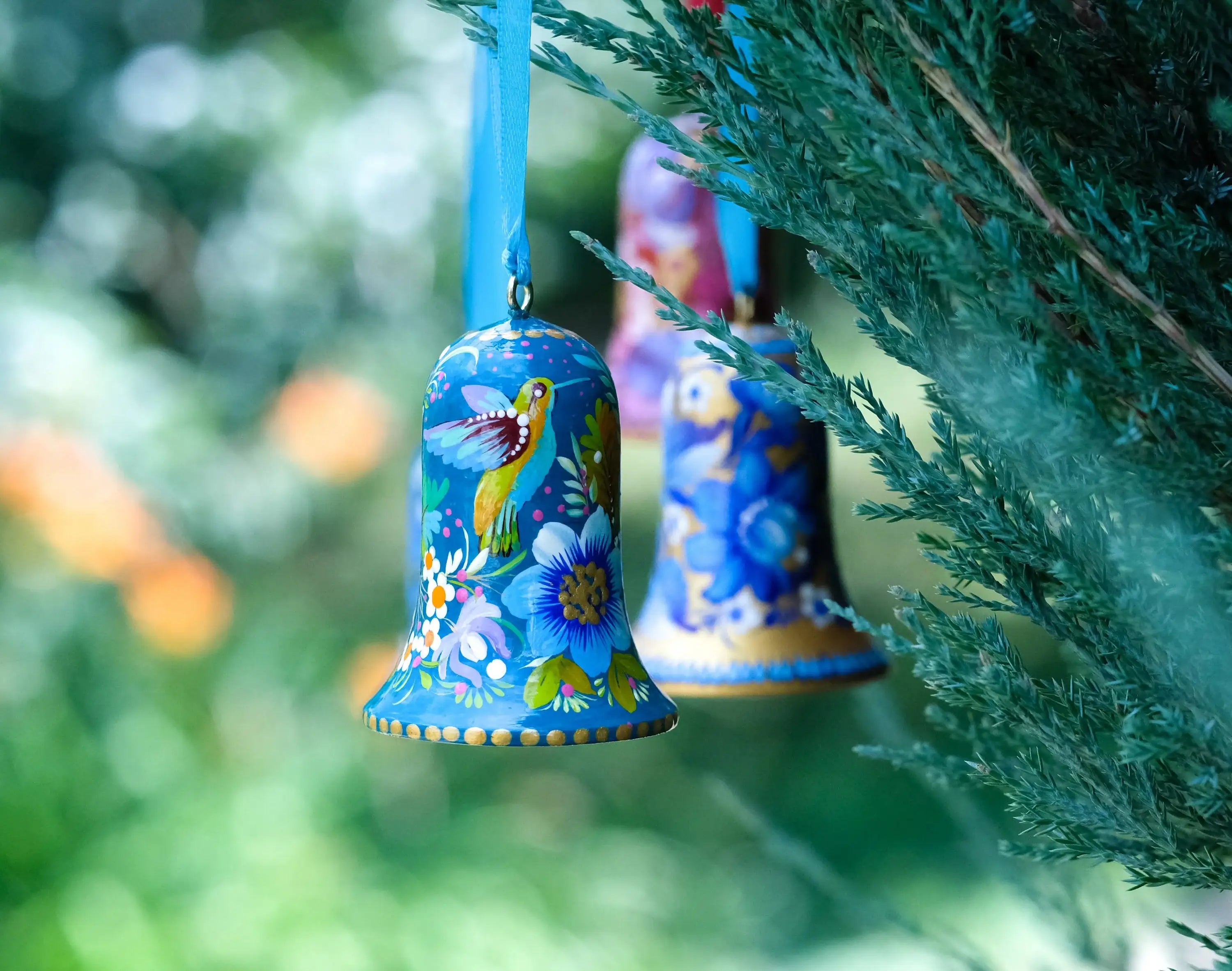 Painted Wooden Hummingbird Easter Bell Ornament