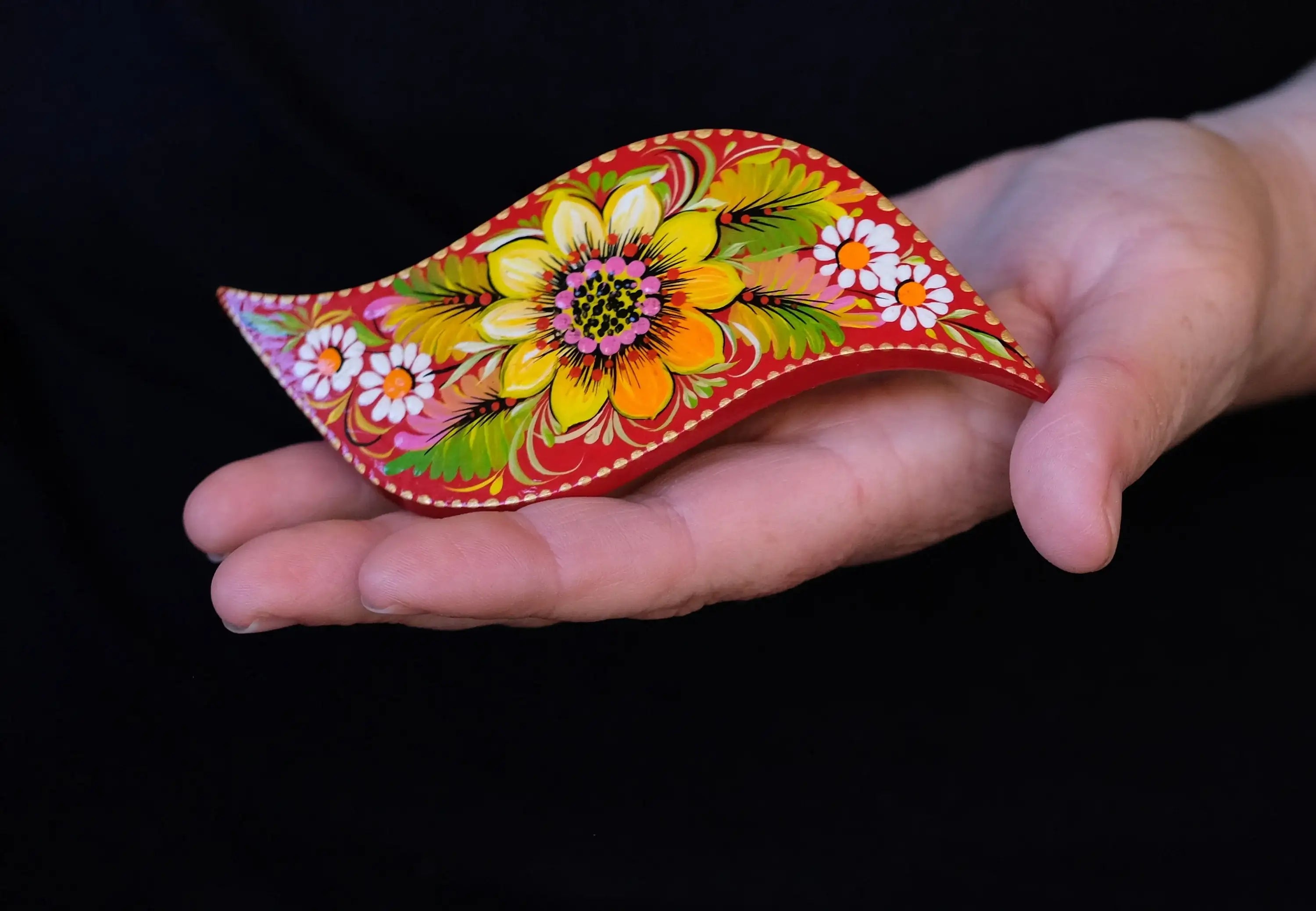 Hand-painted Wooden Sunflower Hair Barrette - Lightweight Artisanal Petrykivka Art French Hair Clip, Yellow Flower Barrette