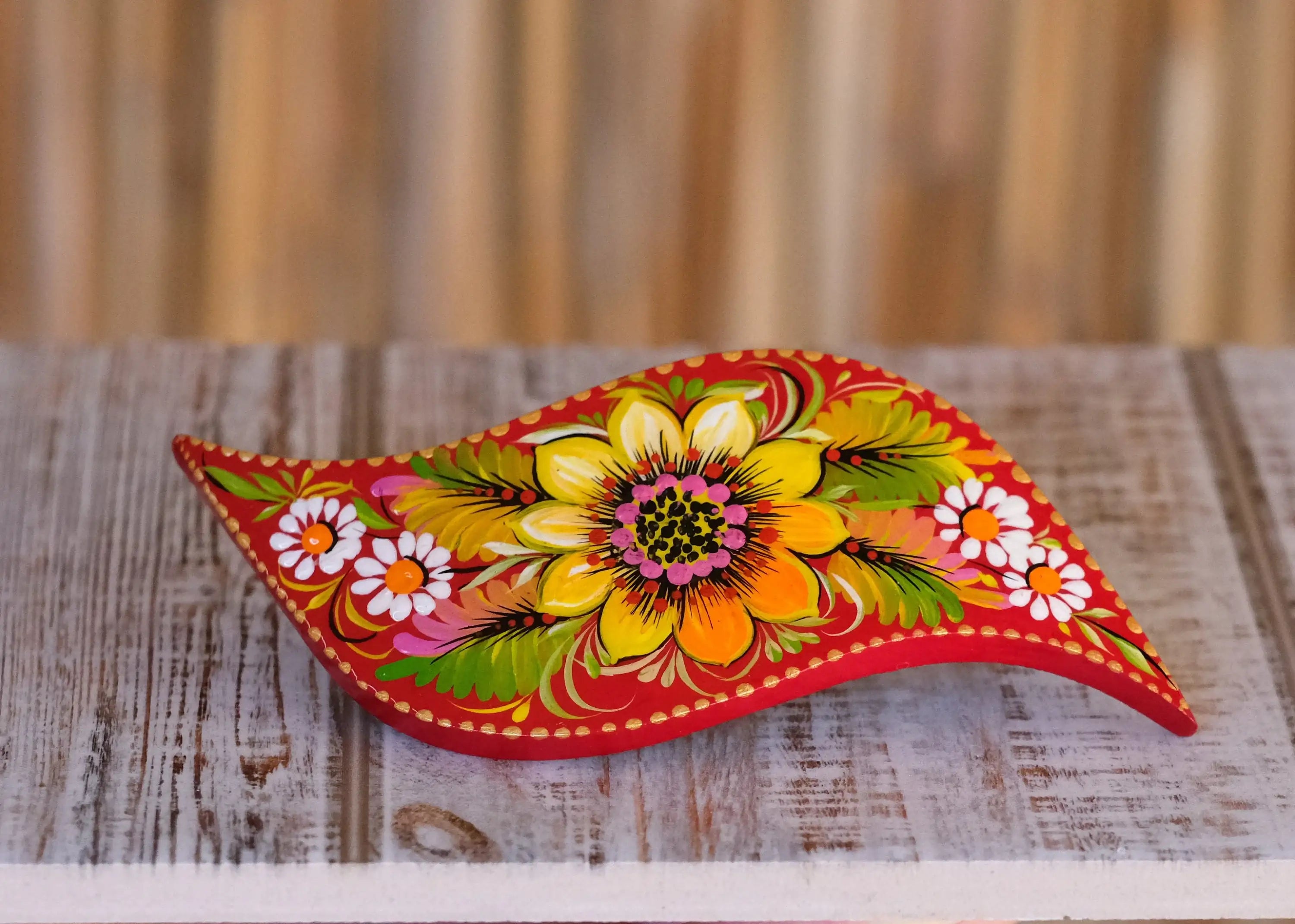Hand-painted Wooden Sunflower Hair Barrette - Lightweight Artisanal Petrykivka Art French Hair Clip, Yellow Flower Barrette