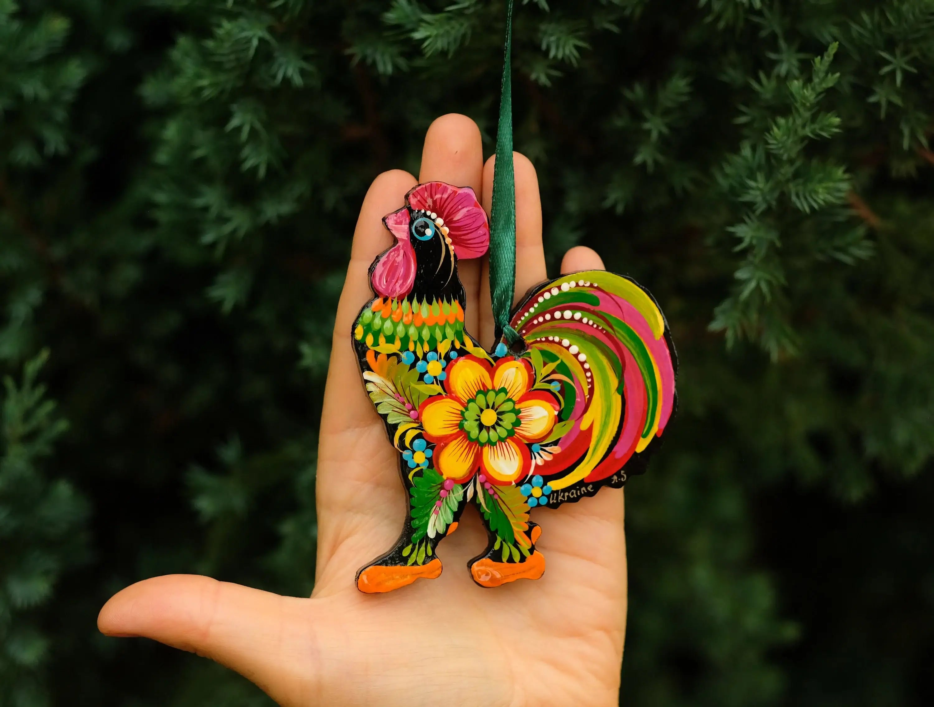 Rooster Christmas Ornament Painted on Wood