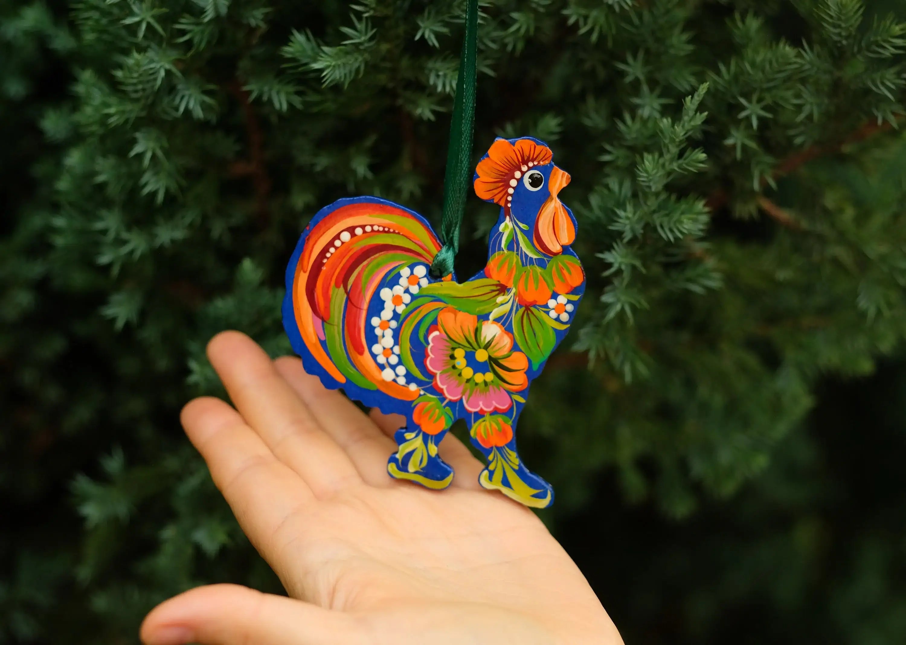 Rooster Easter Ornament Painted on Wood