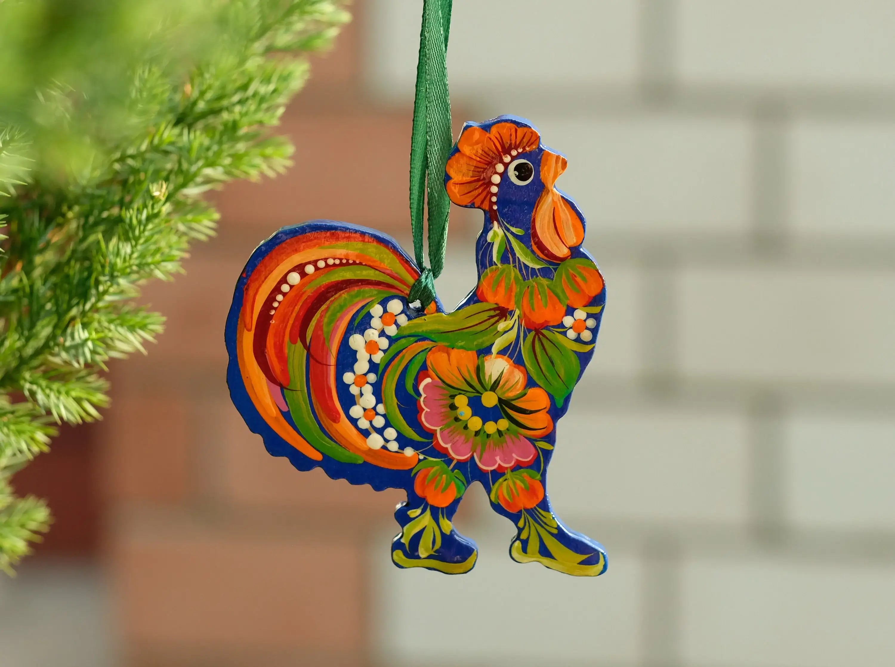 Rooster Easter Ornament Painted on Wood