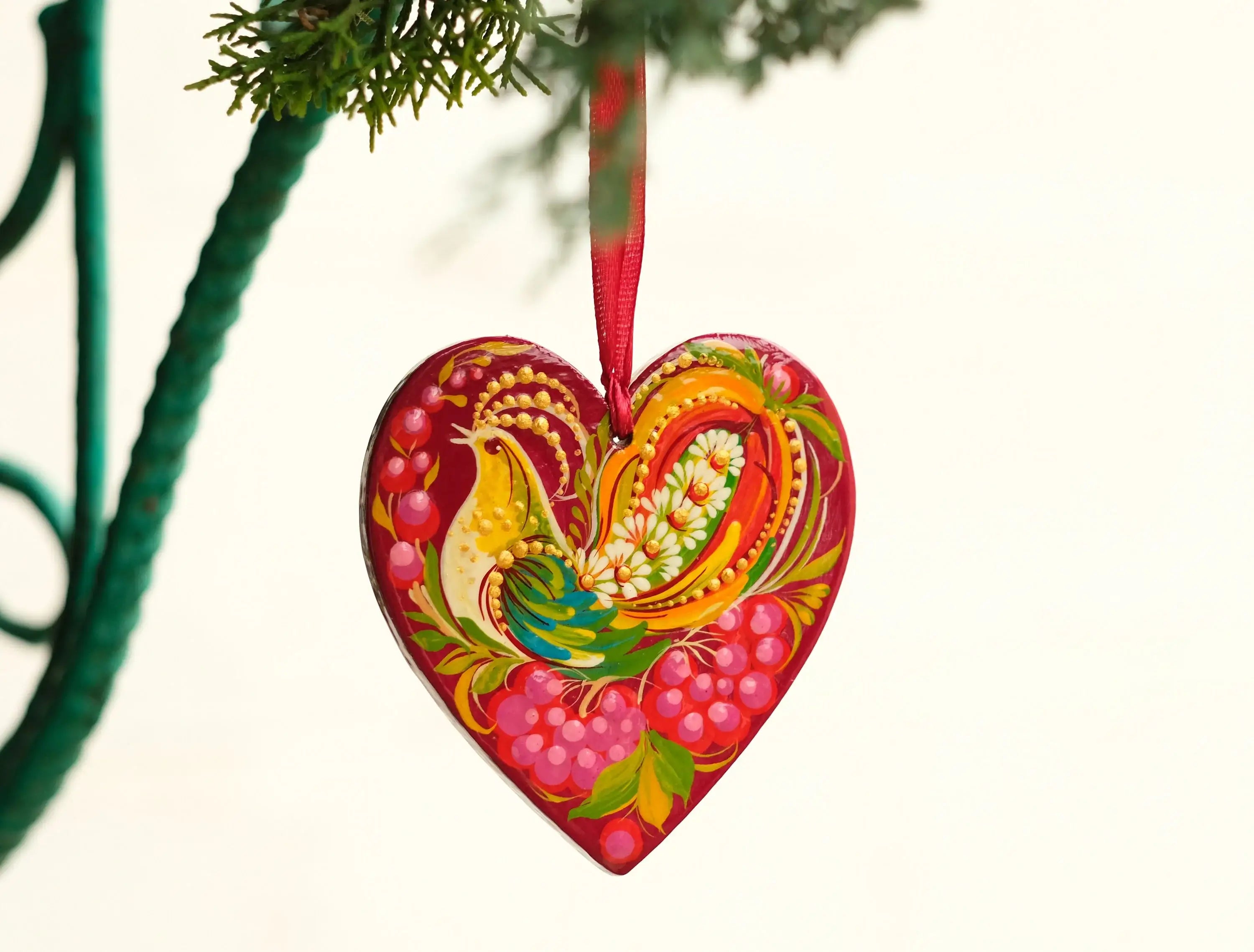 Personalized Painted Wooden Red Heart Ornament