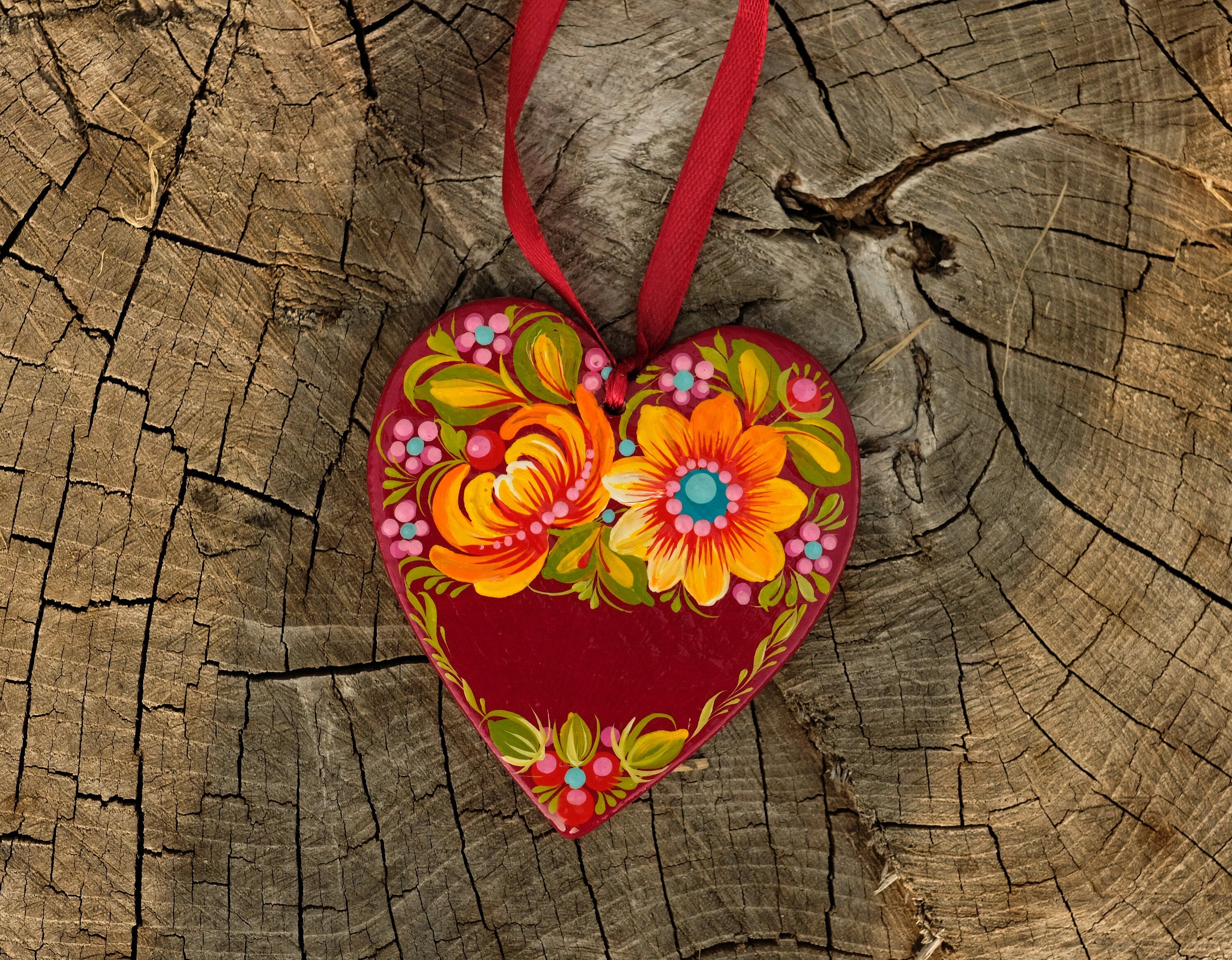 Personalized Painted Wooden Red Heart Ornament