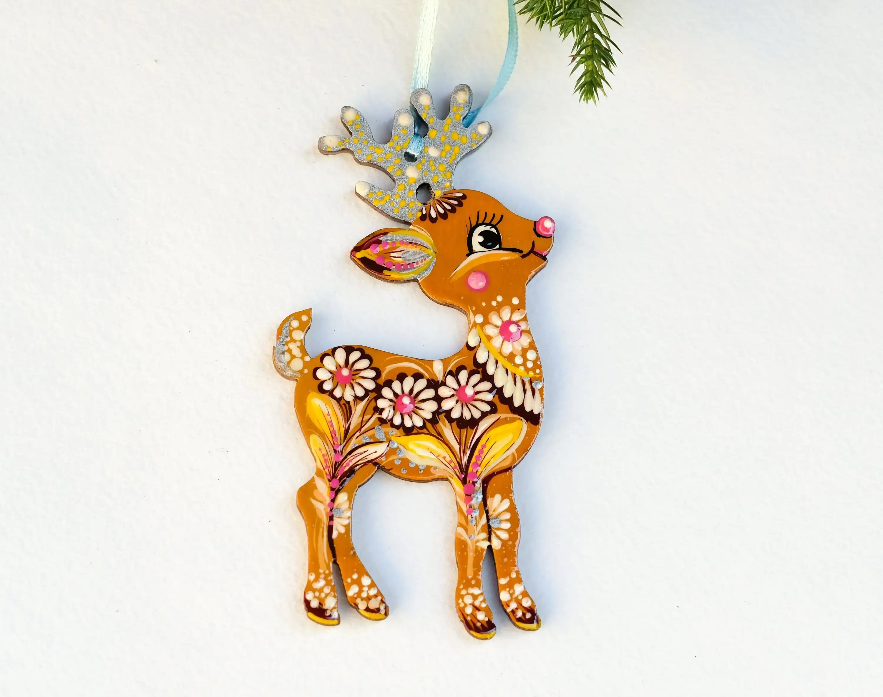 Hand-painted Wooden Deer Christmas Ornament