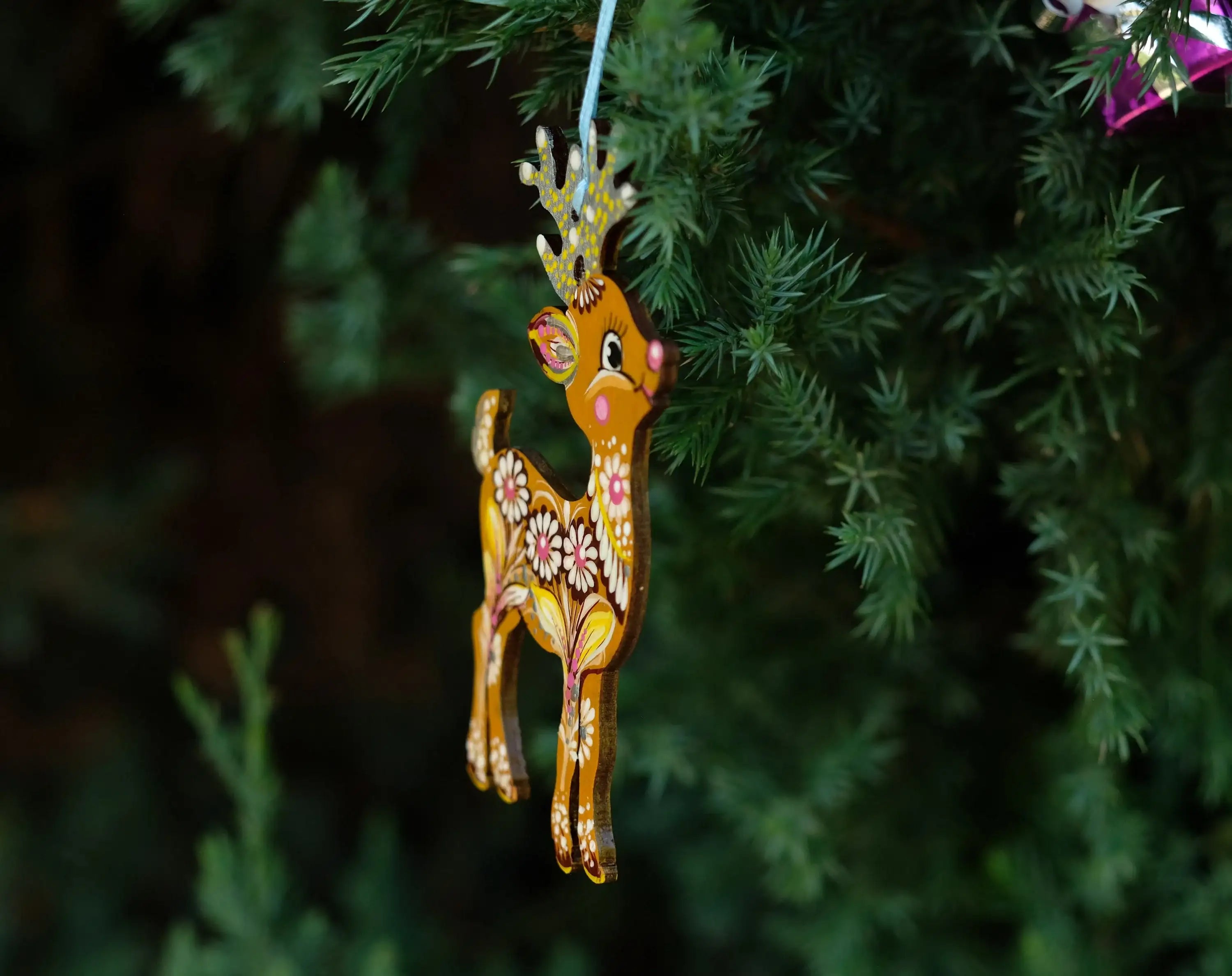 Hand-painted Wooden Deer Christmas Ornament