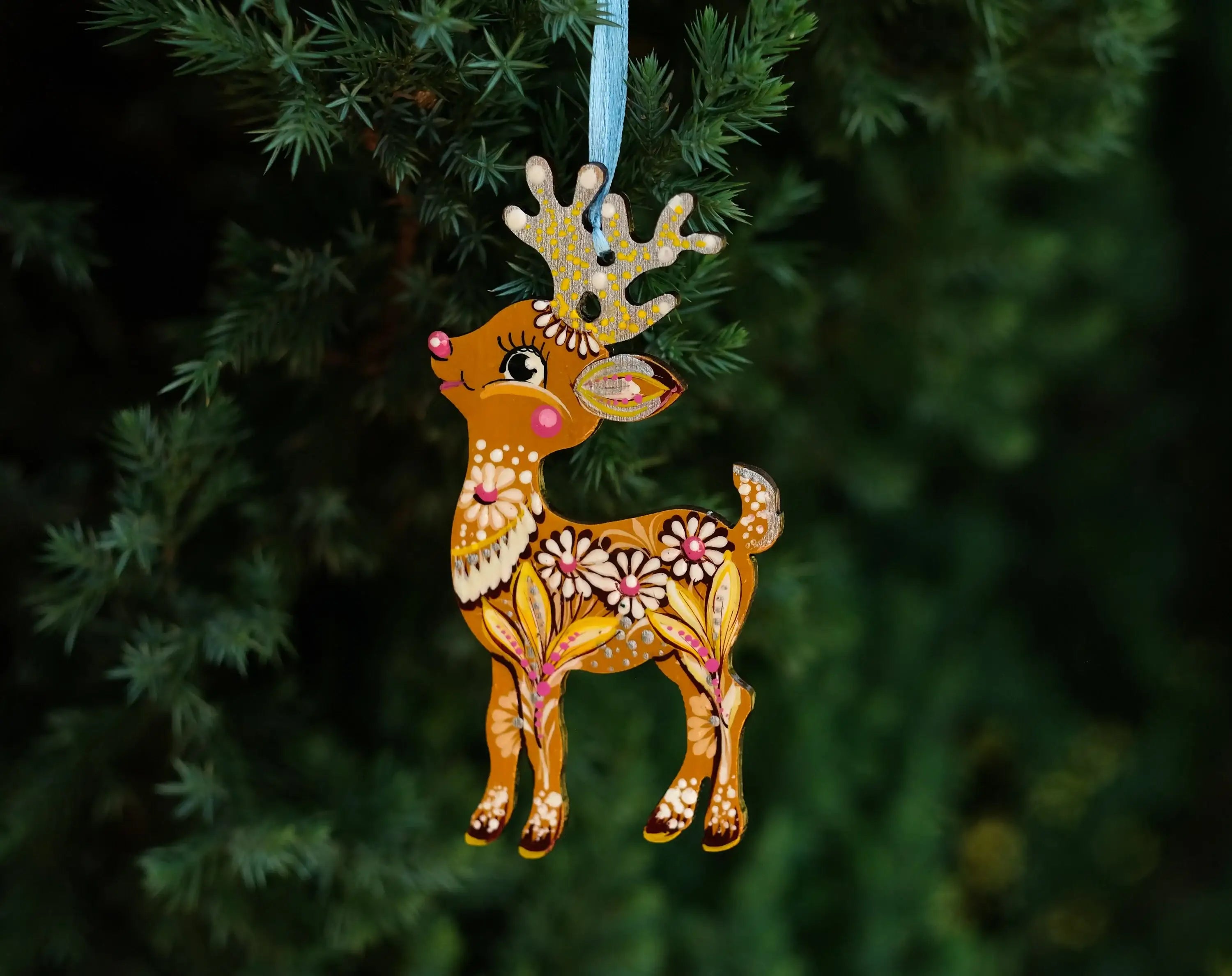 Hand-painted Wooden Deer Christmas Ornament