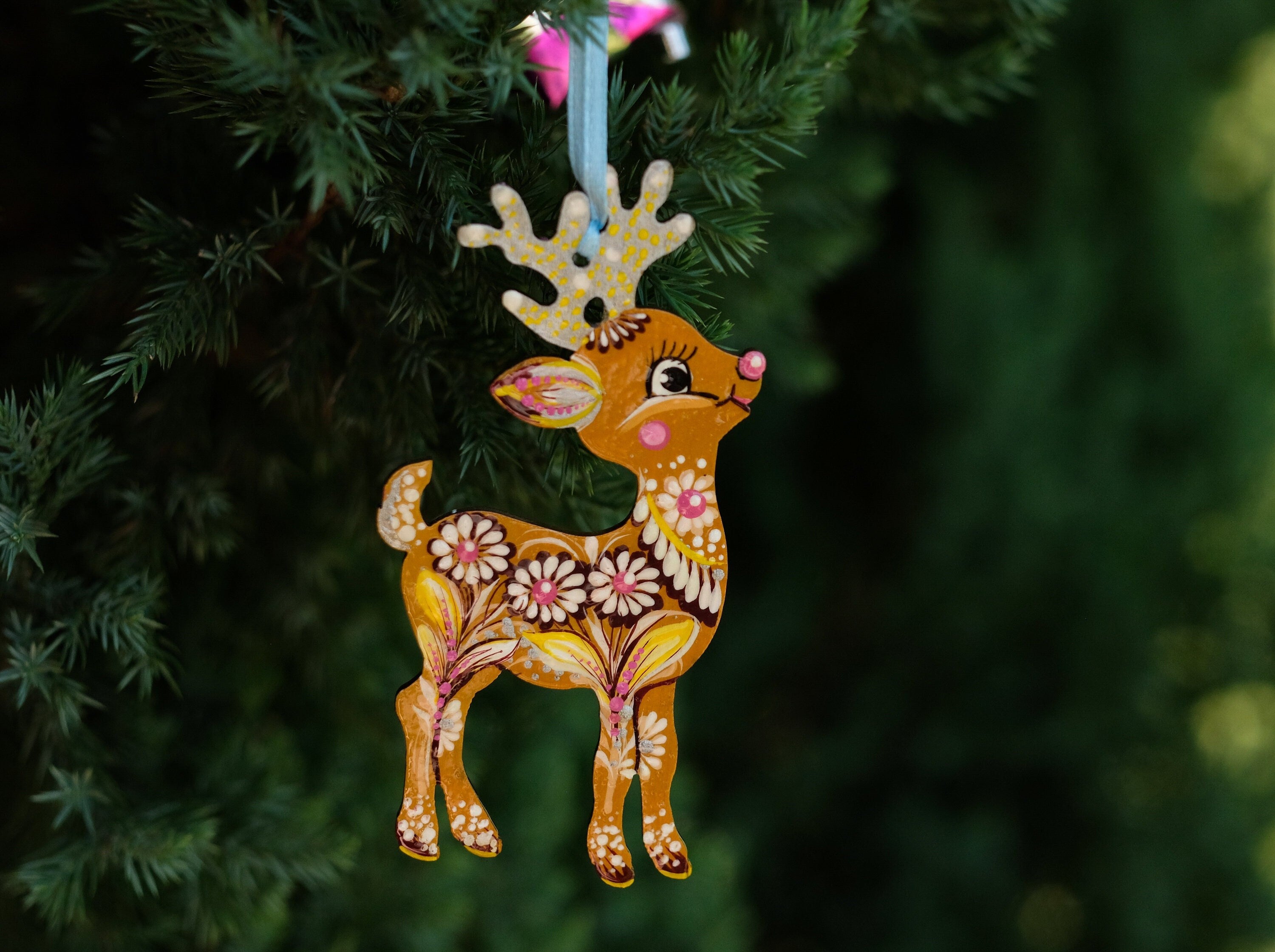 Hand-painted Wooden Deer Christmas Ornament