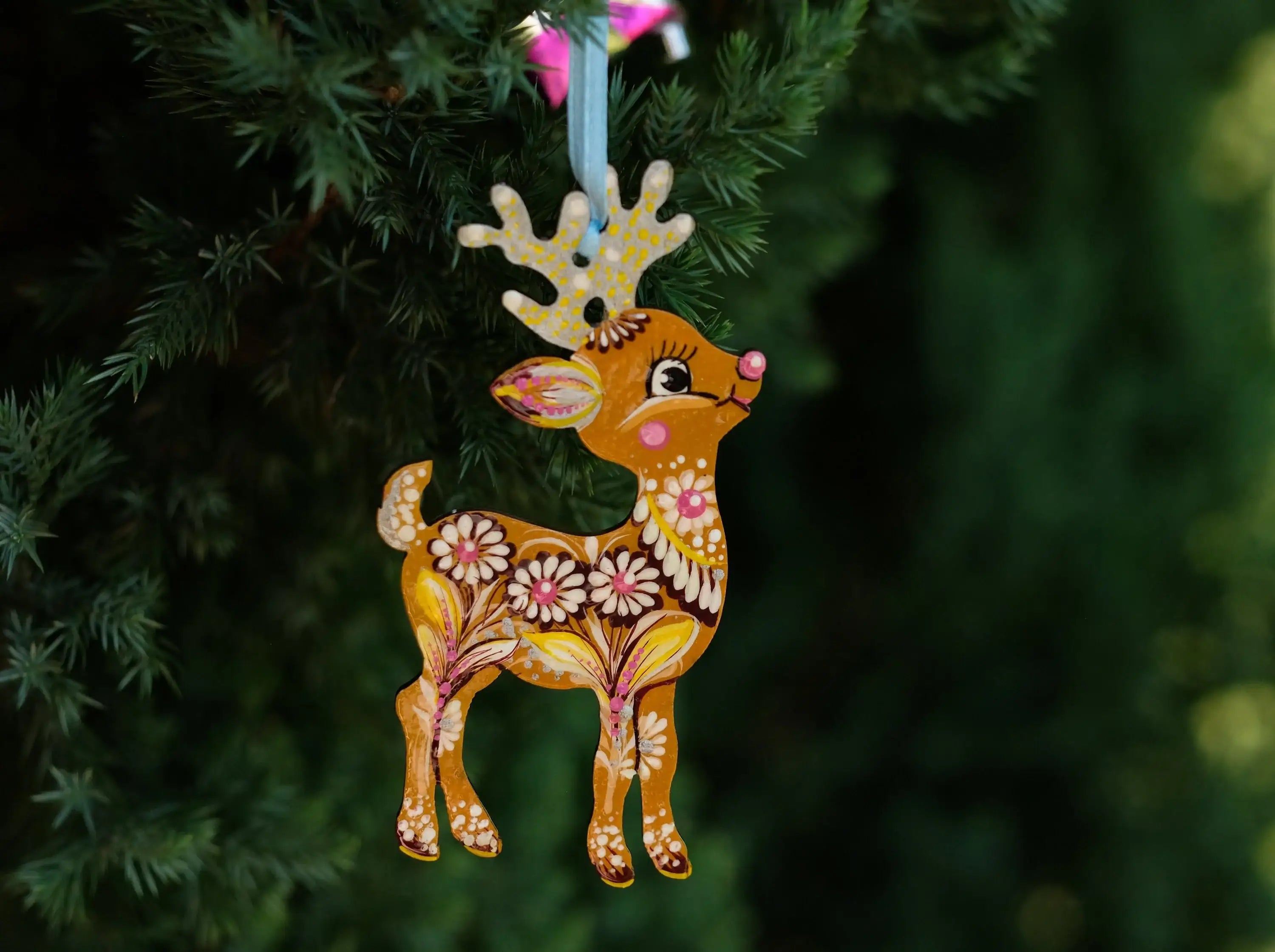Hand-painted Wooden Deer Christmas Ornament