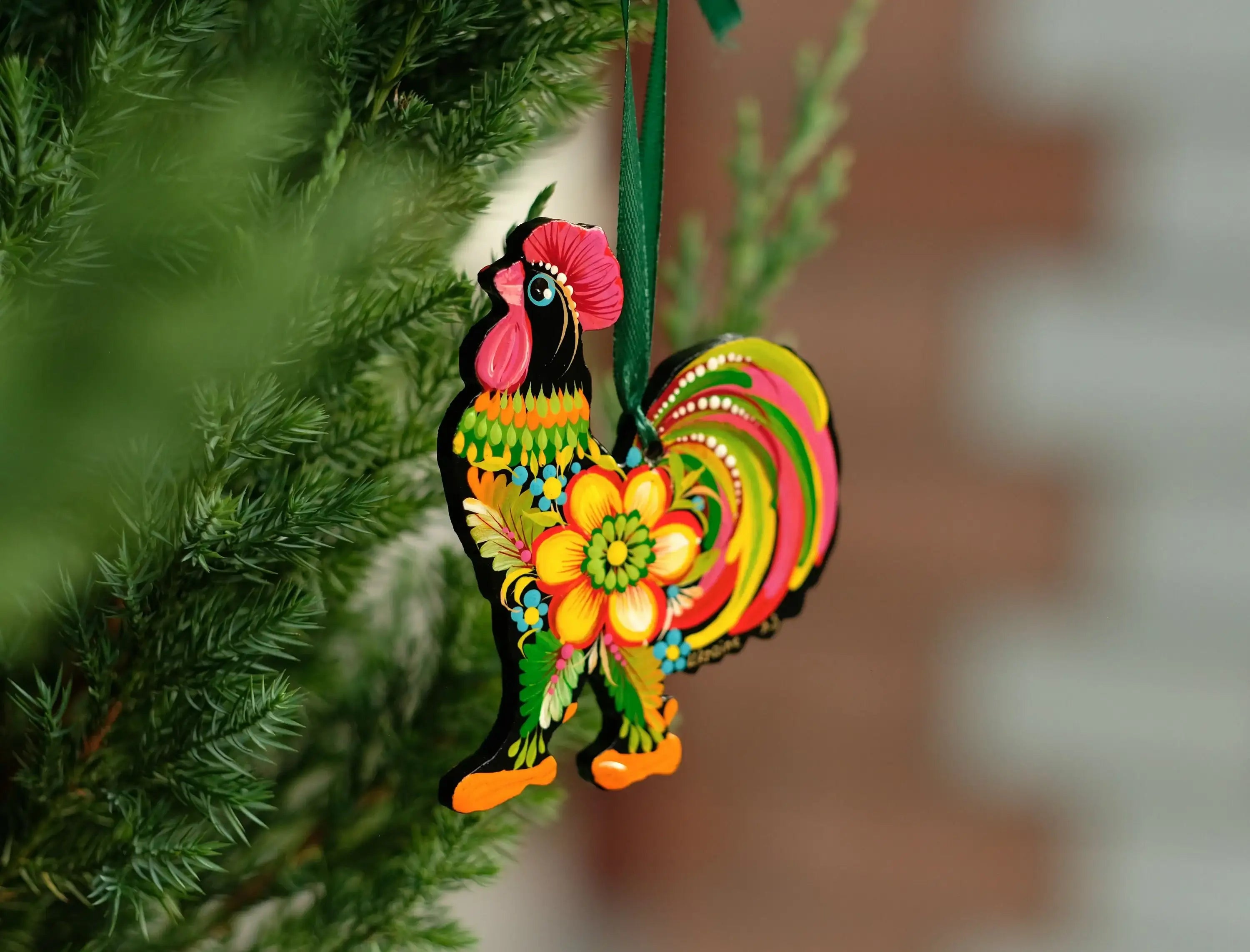 Rooster Christmas Ornament Painted on Wood