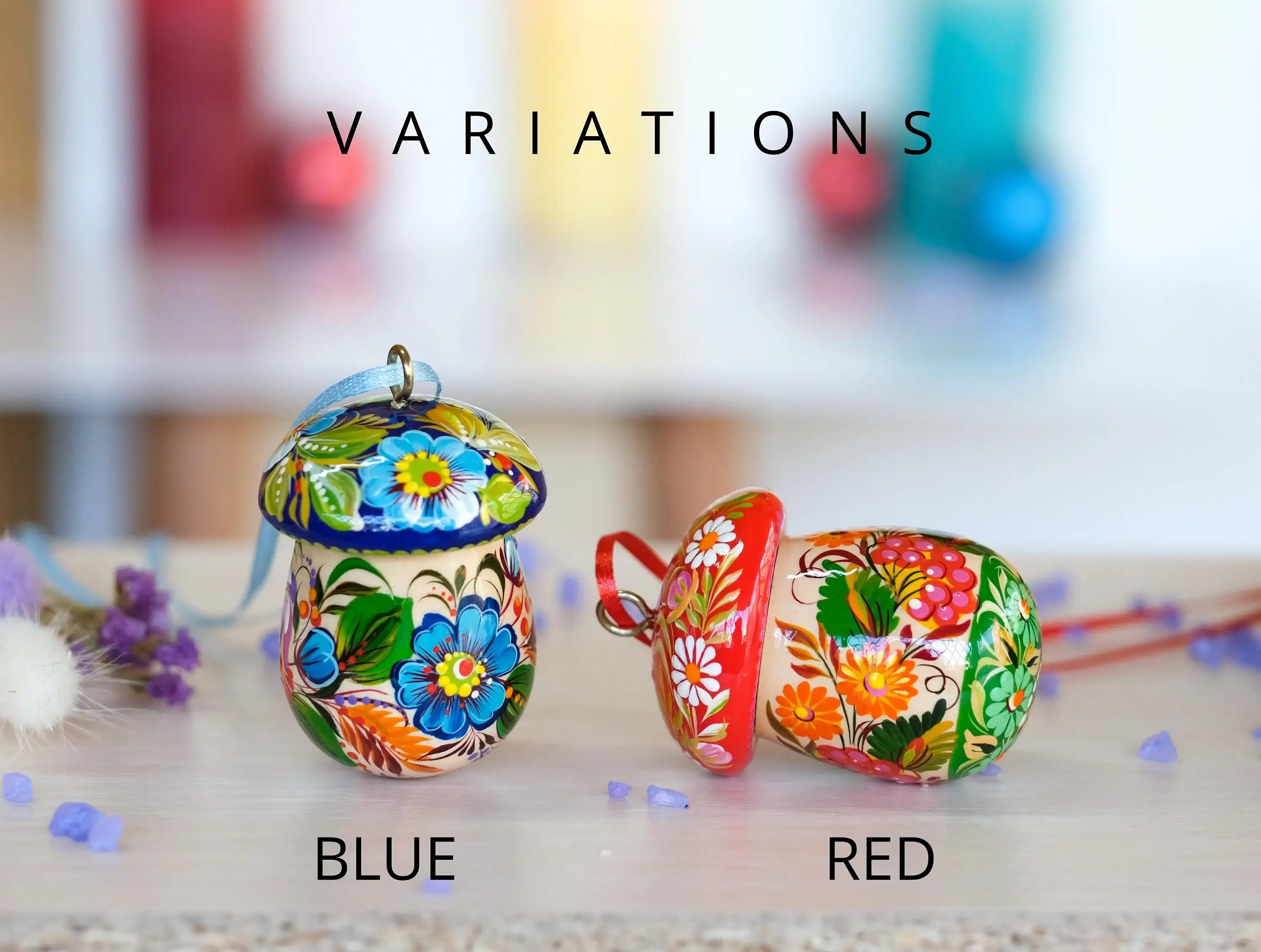 Openable Mushroom Christmas ornament Wooden & Hand-painted