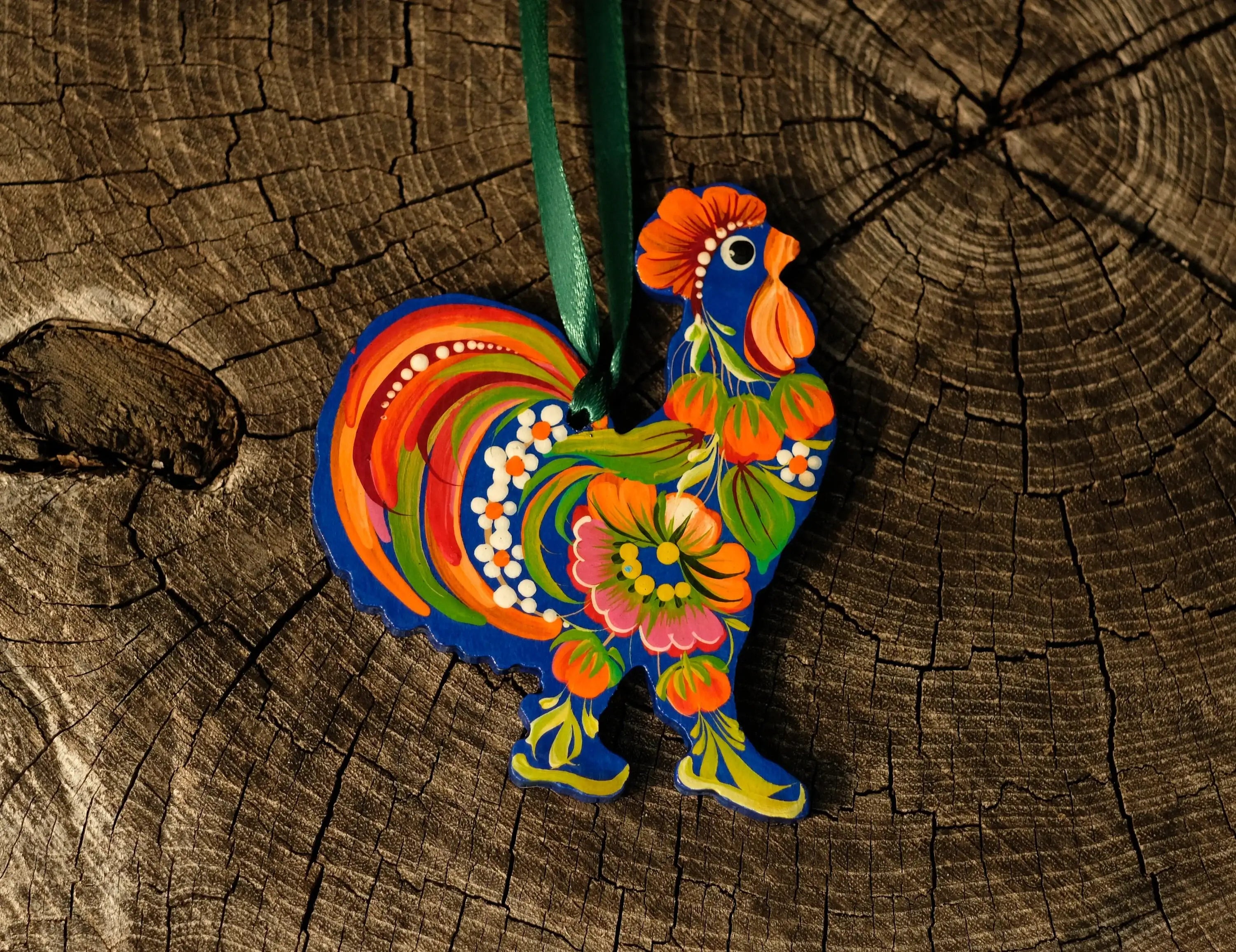 Rooster Easter Ornament Painted on Wood