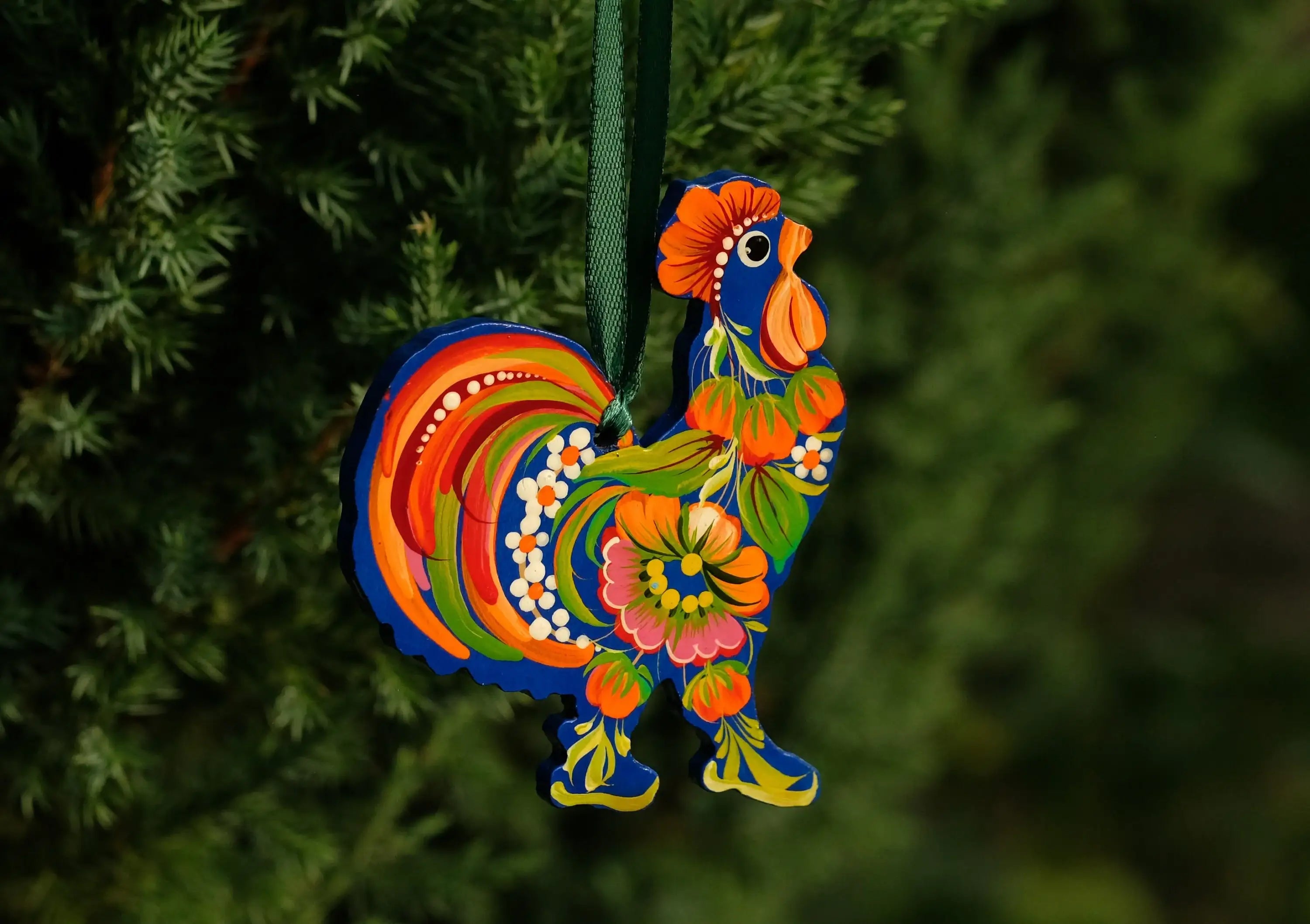 Rooster Easter Ornament Painted on Wood