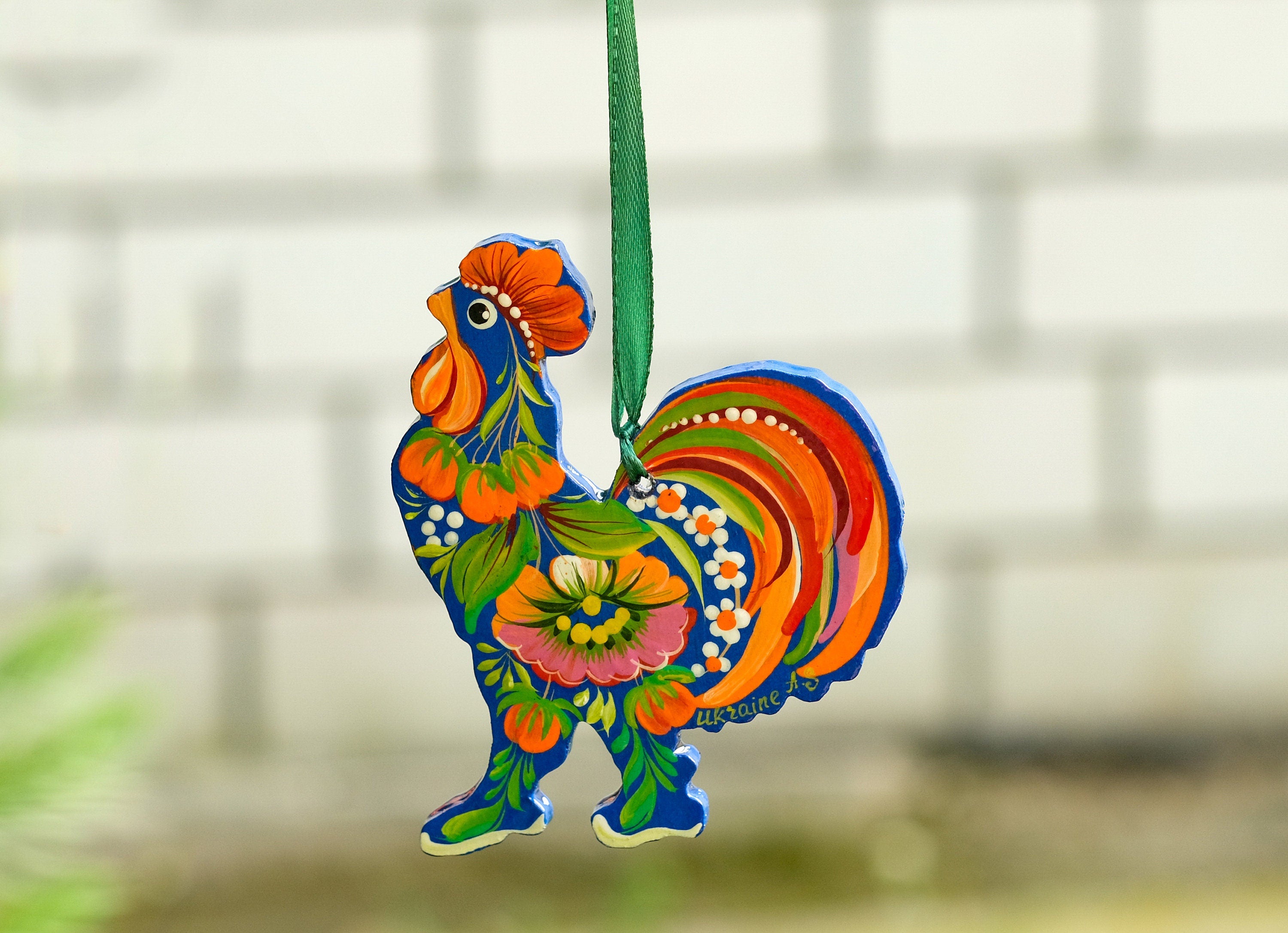 Set of 4 Painted Wooden Rooster Christmas Ornaments, Gift-wrapped