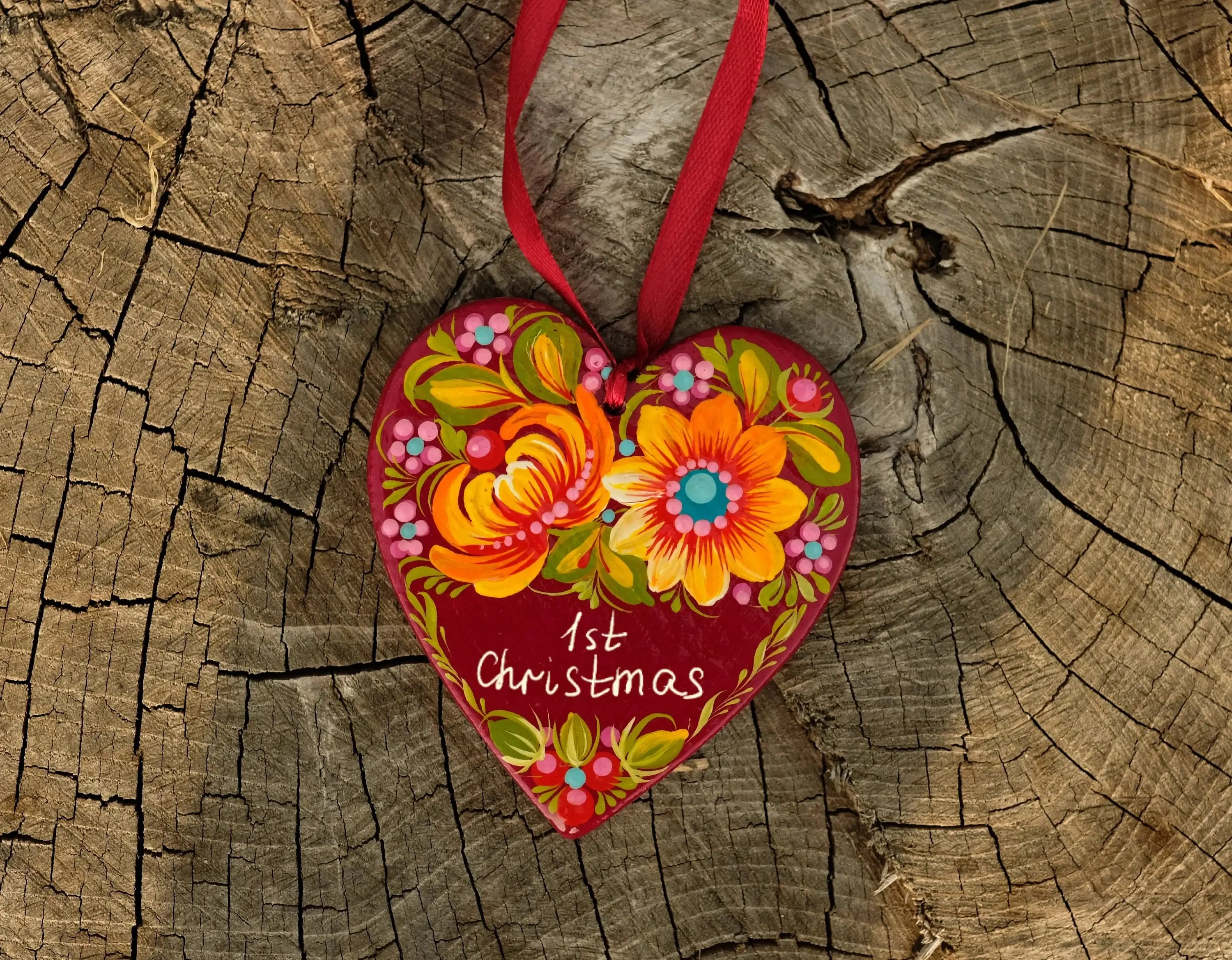 Personalized Painted Wooden Red Heart Ornament