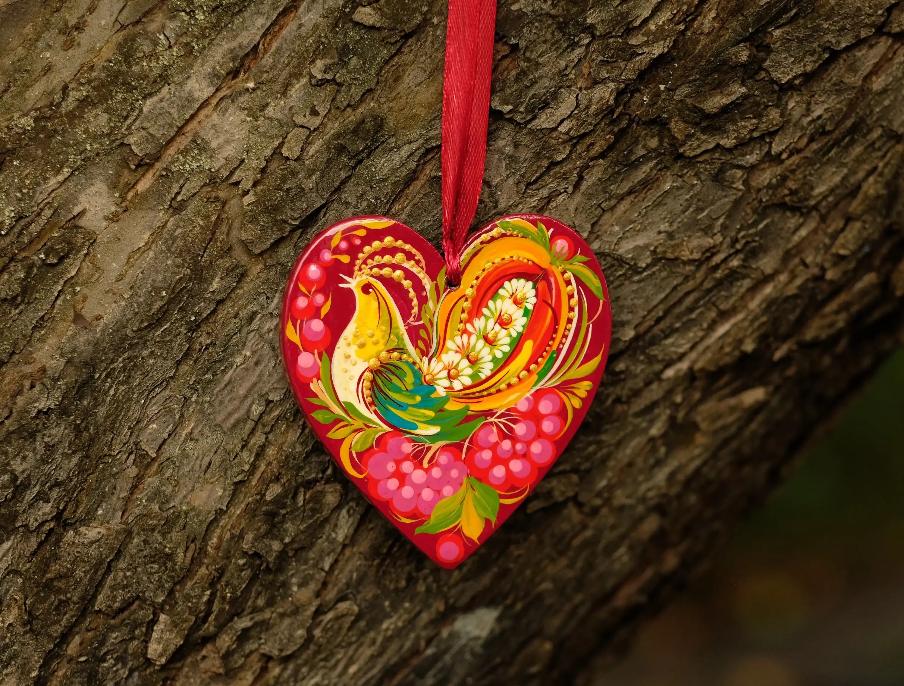 Personalized Painted Wooden Red Heart Ornament