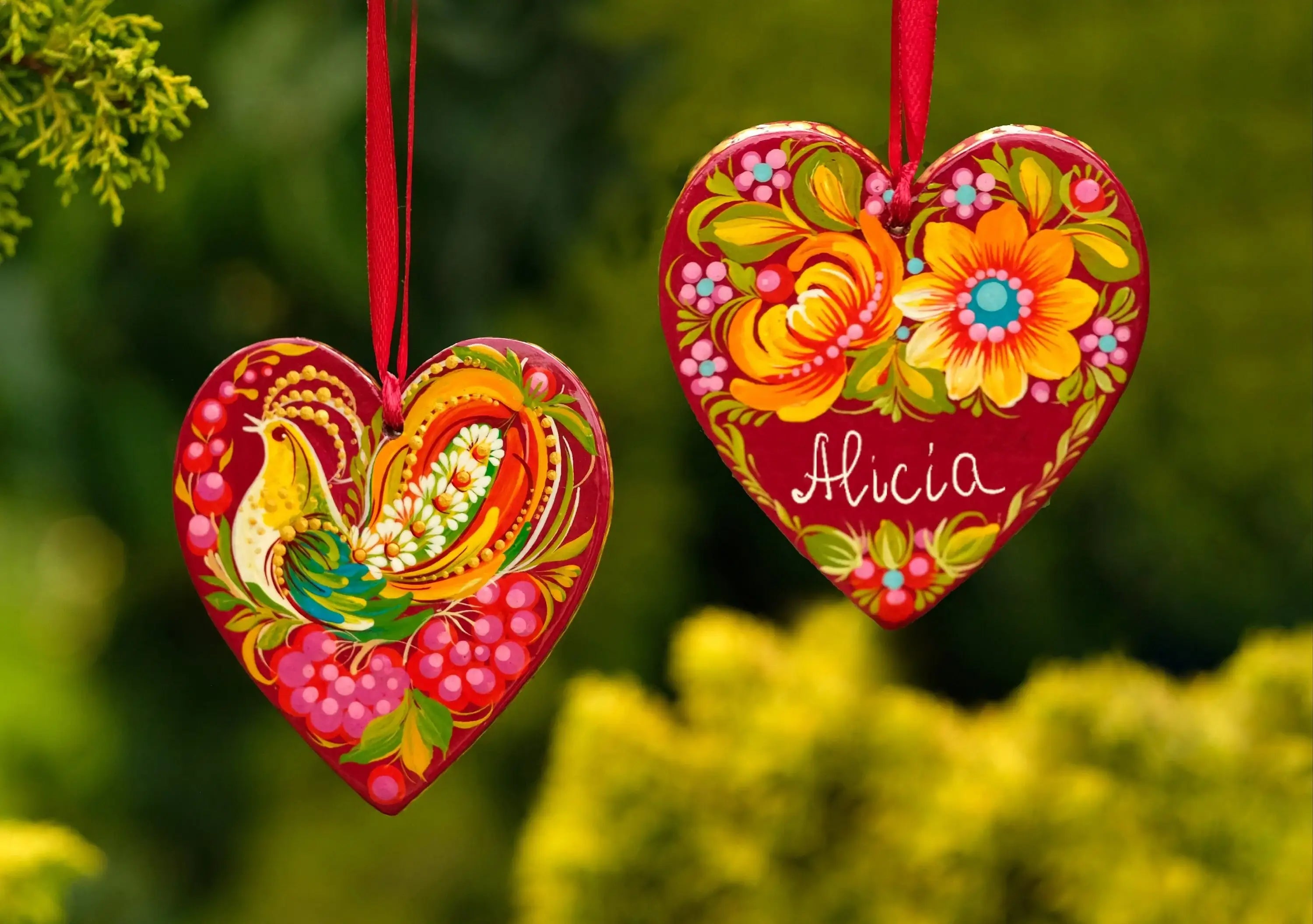 Personalized Painted Wooden Red Heart Ornament