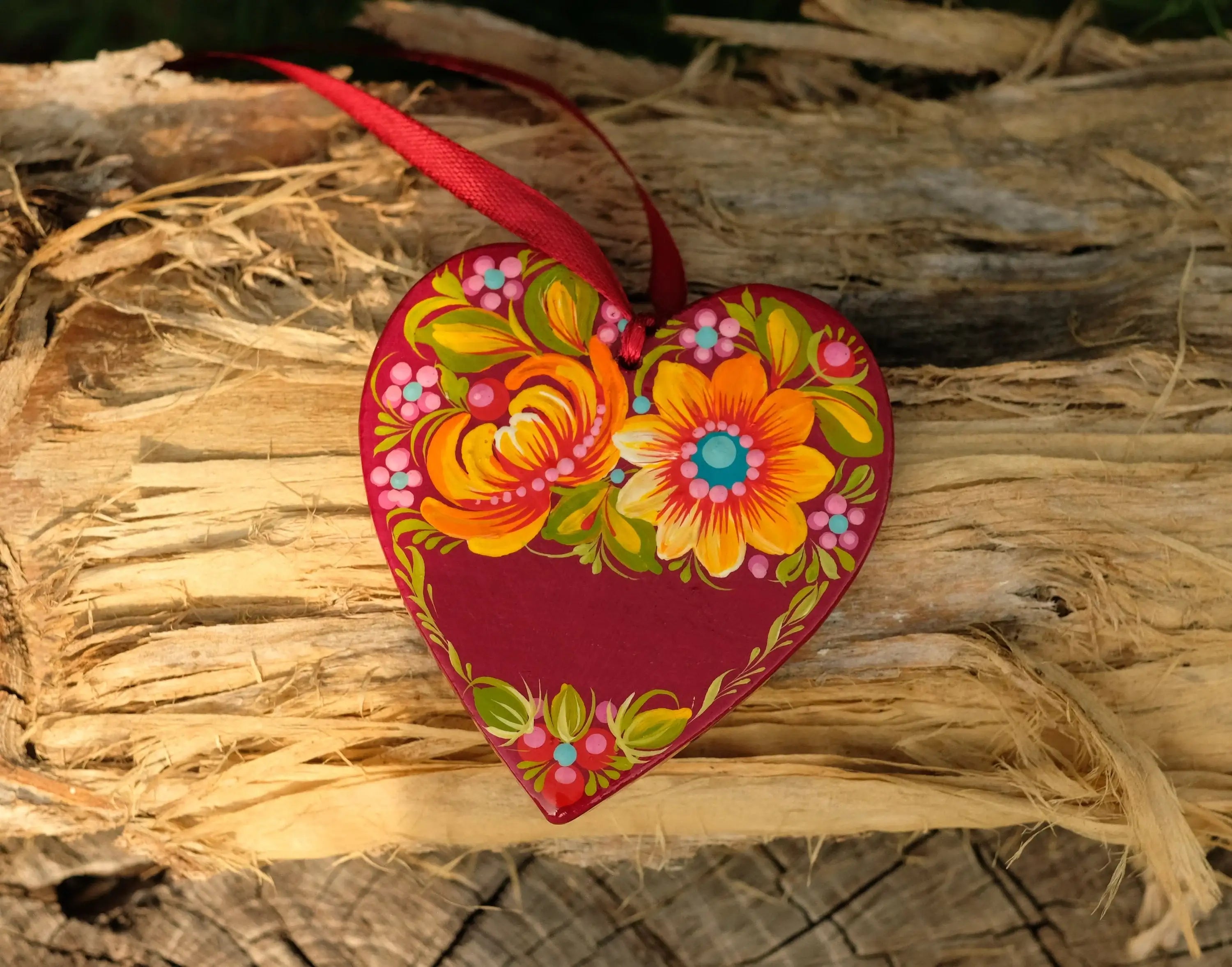 Personalized Painted Wooden Red Heart Ornament