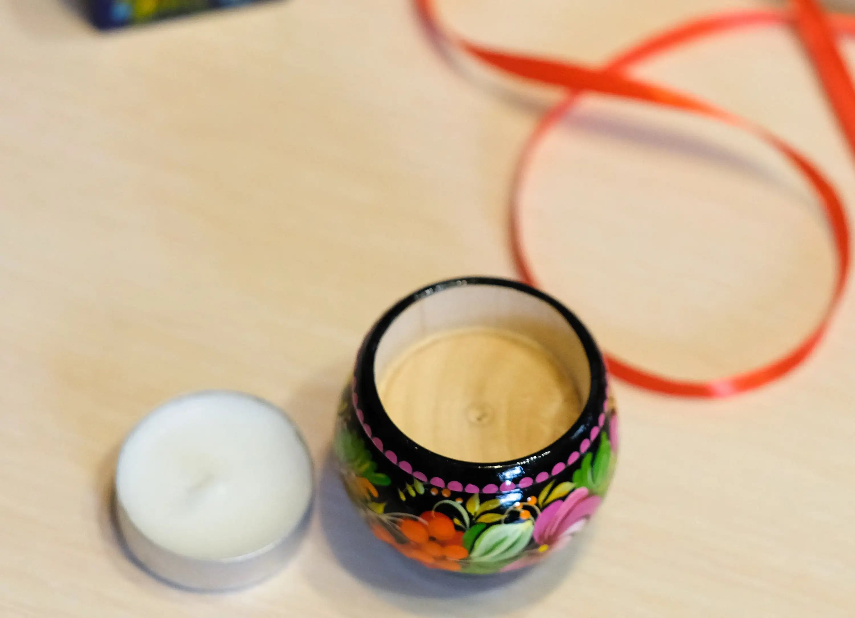 Painted Wooden Sunflower Candle Holder - Handmade Petrykivka Folk Art Flower Tea Light Holder