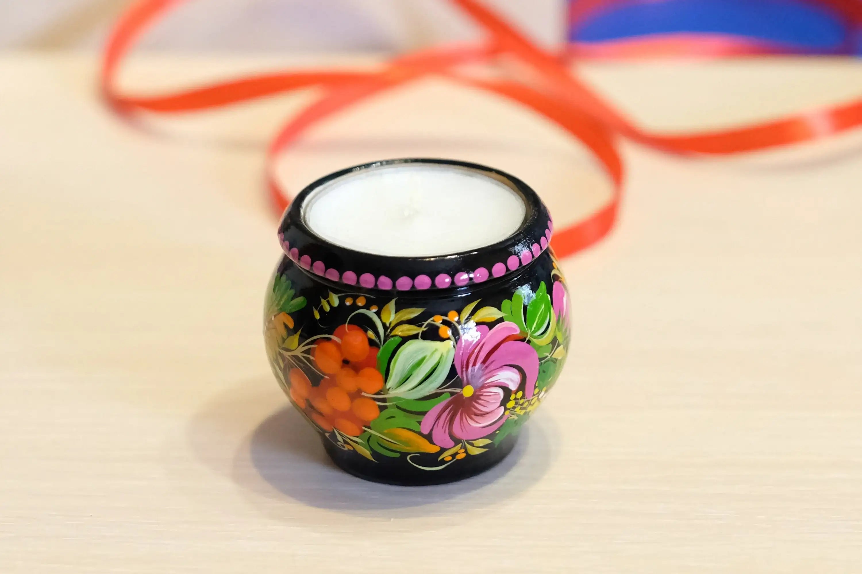 Painted Wooden Sunflower Candle Holder - Handmade Petrykivka Folk Art Flower Tea Light Holder