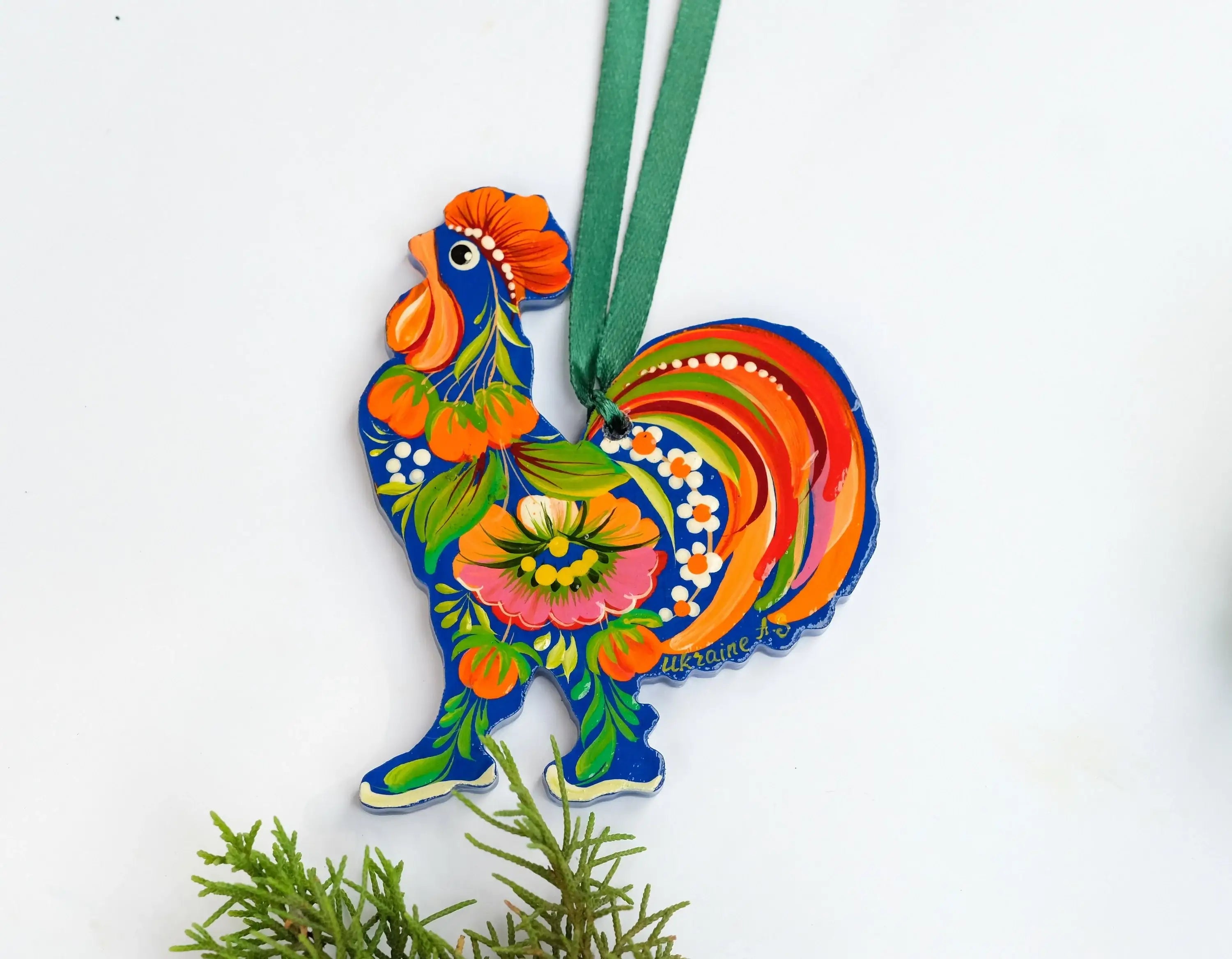 Rooster Easter Ornament Painted on Wood