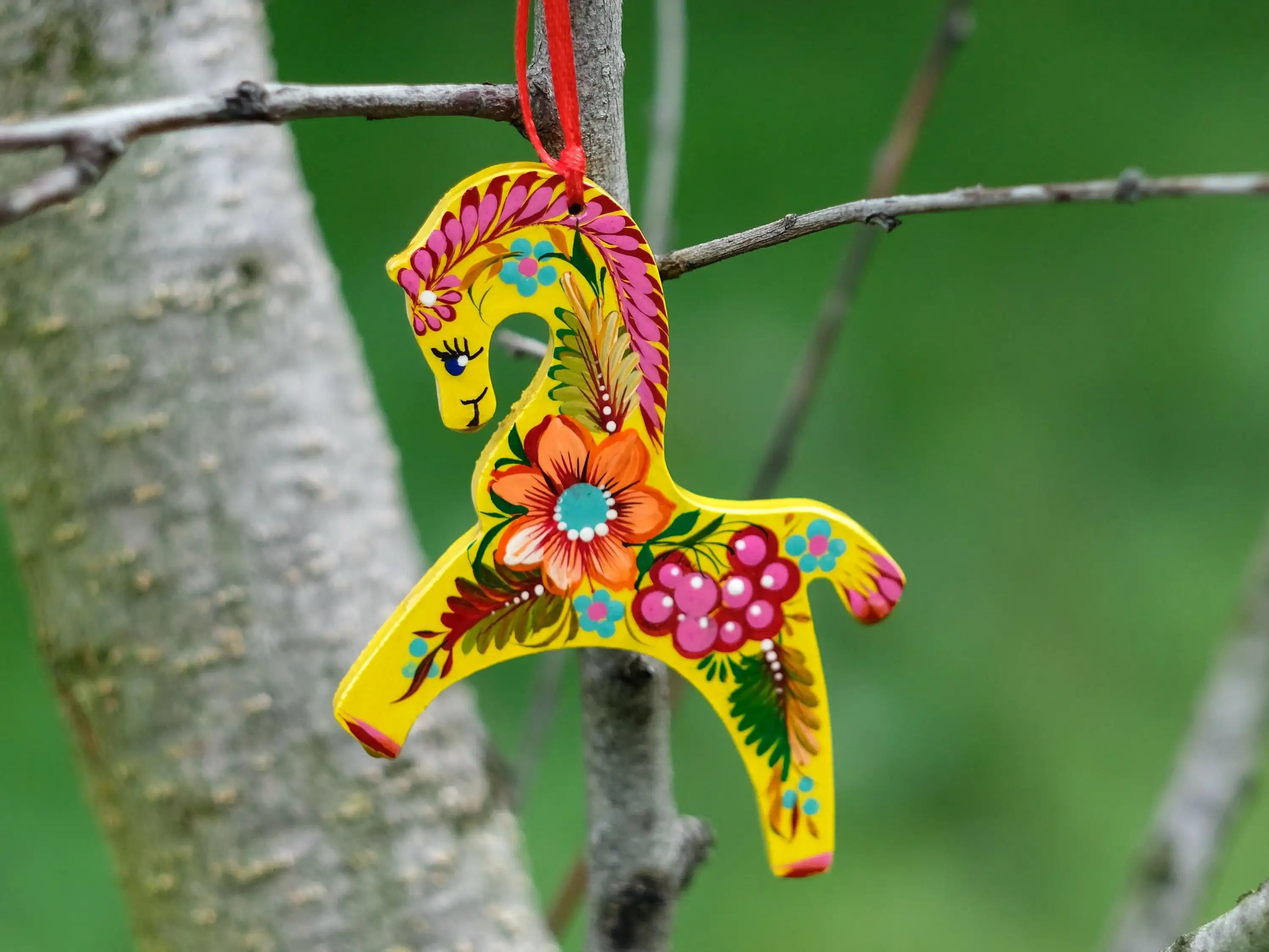 Flower Horse Christmas Ornament Painted on Wood