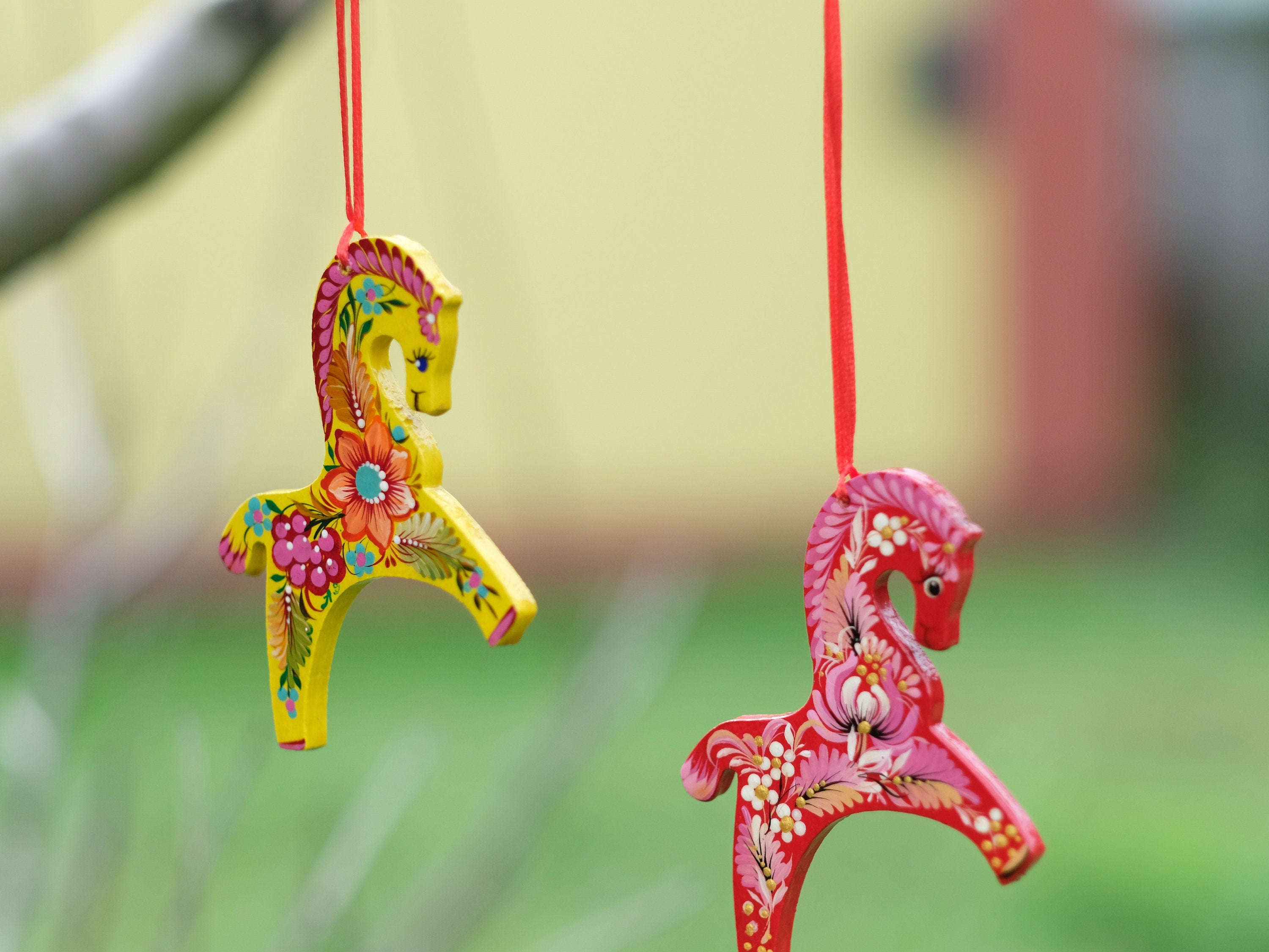 Flower Horse Christmas Ornament Painted on Wood