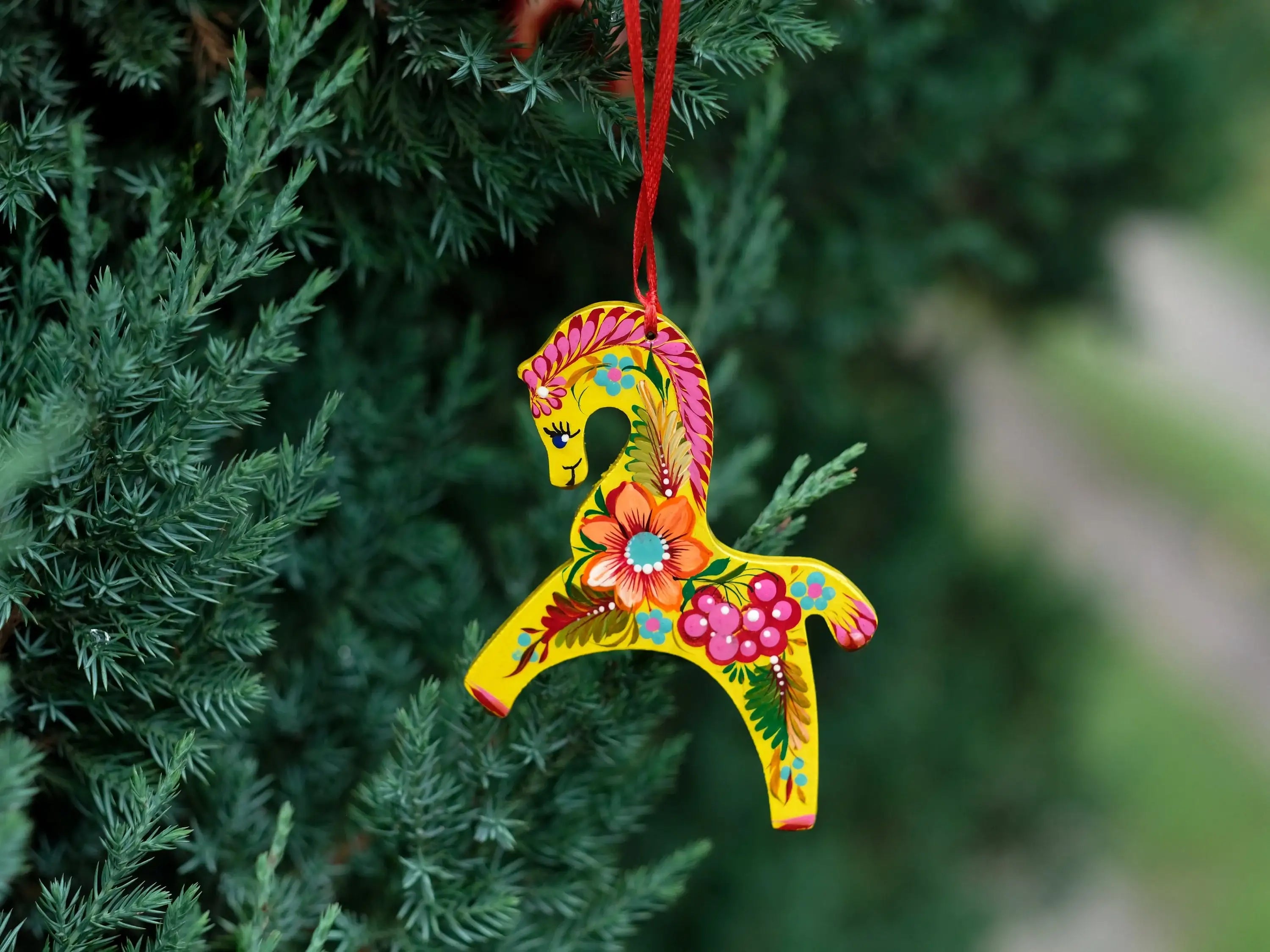 Flower Horse Christmas Ornament Painted on Wood