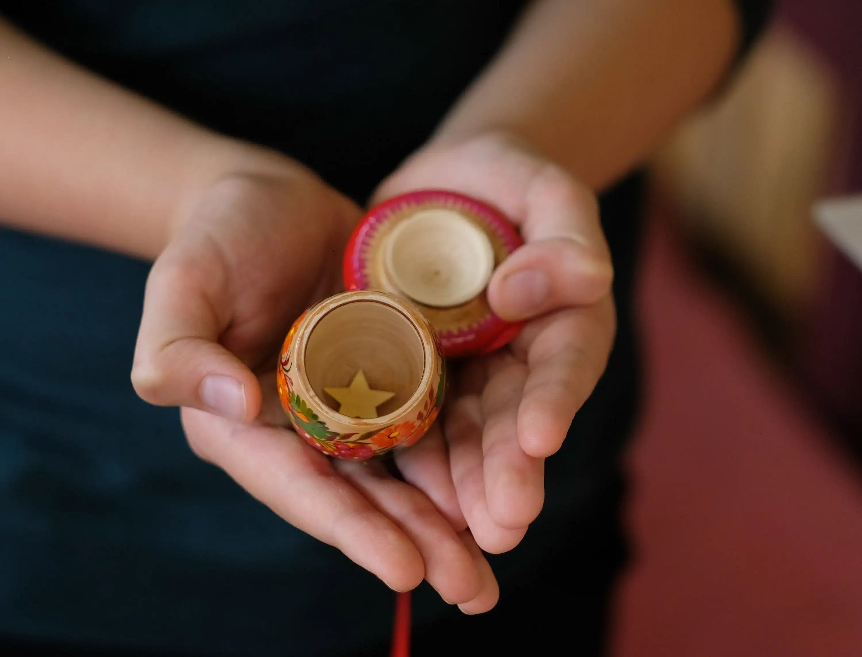 Fillable Wooden Mushroom Christmas Ornament Hand-painted with Petrykivka Art