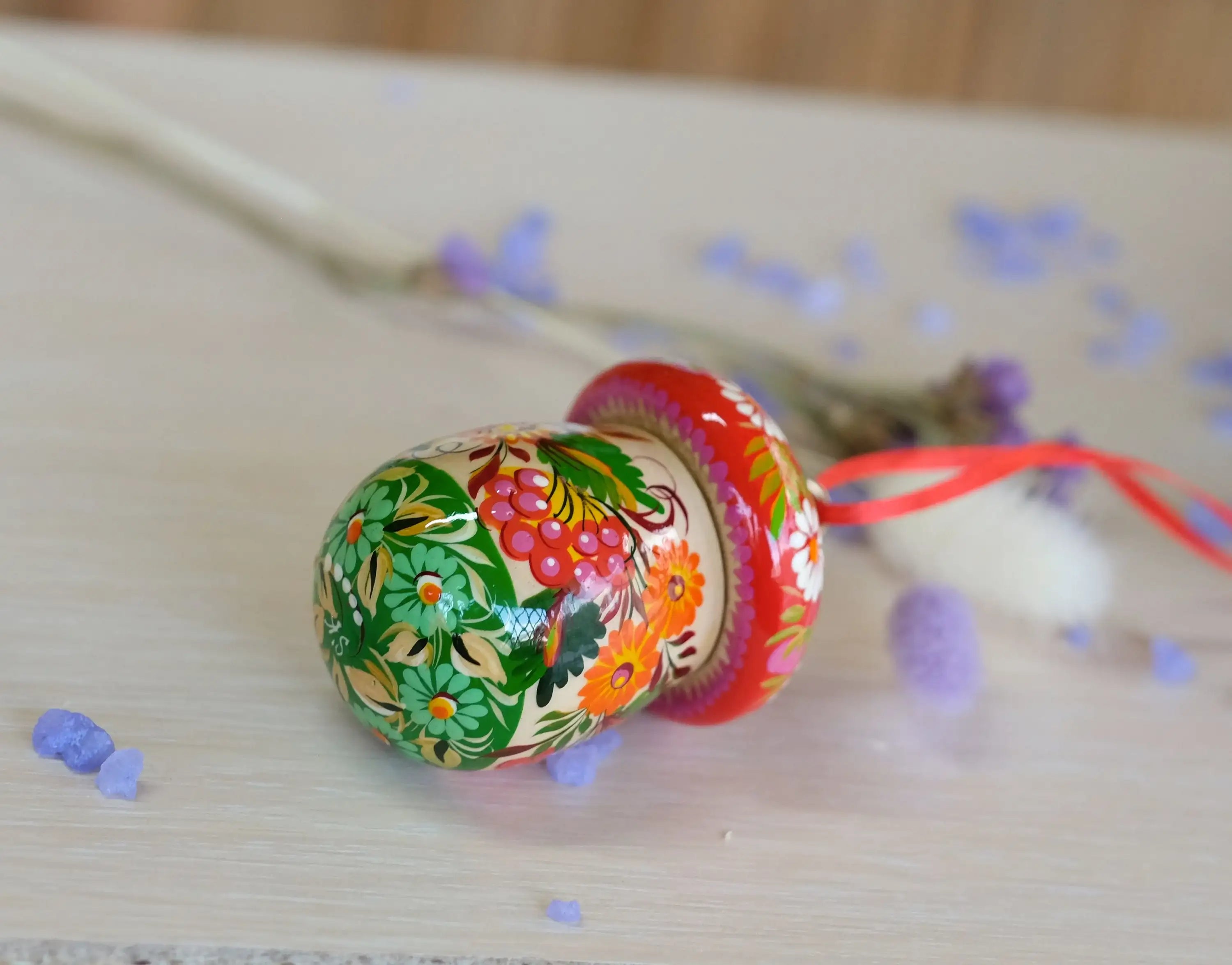 Fillable Wooden Mushroom Christmas Ornament Hand-painted with Petrykivka Art