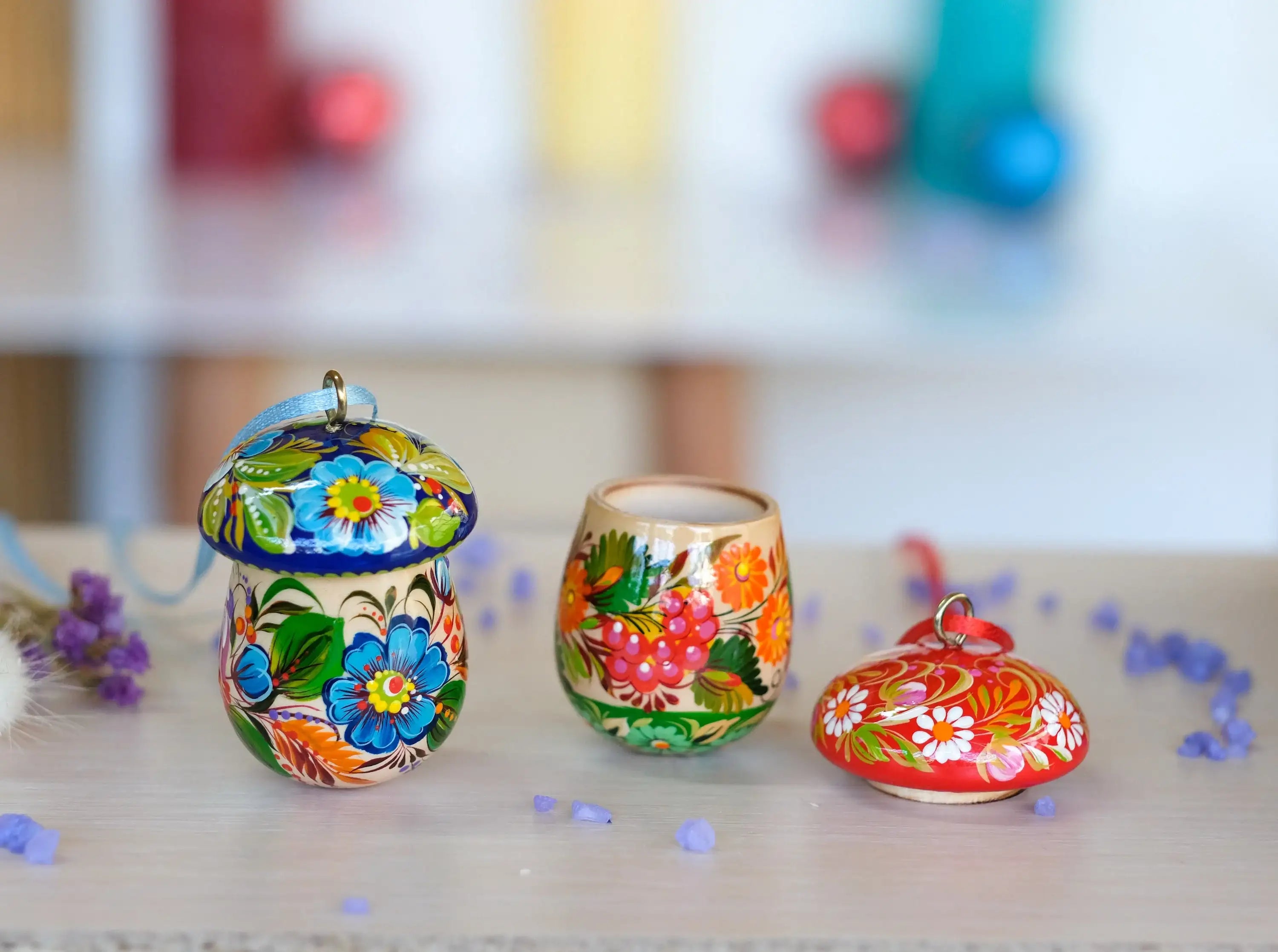 Openable Mushroom Christmas ornament Wooden & Hand-painted