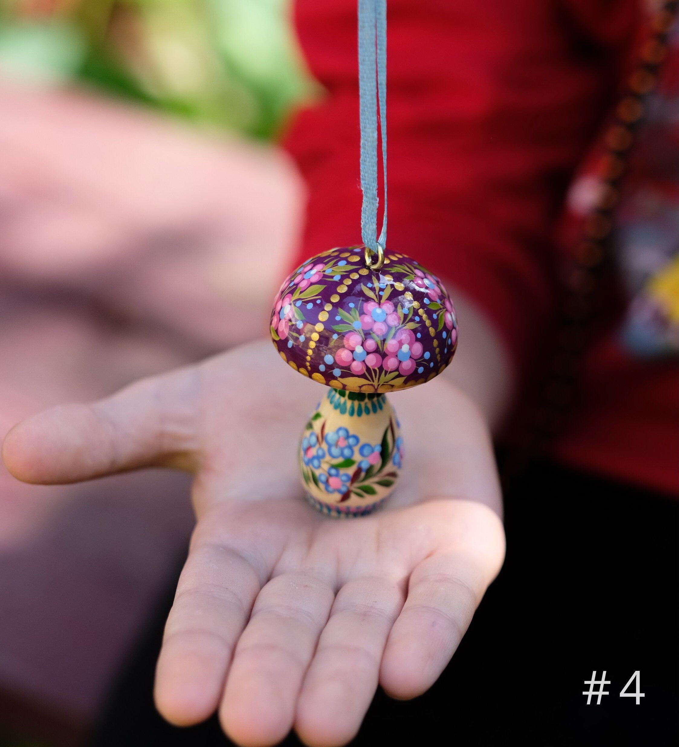 Painted Wooden Mushroom Christmas Ornament with Petrykivka Art
