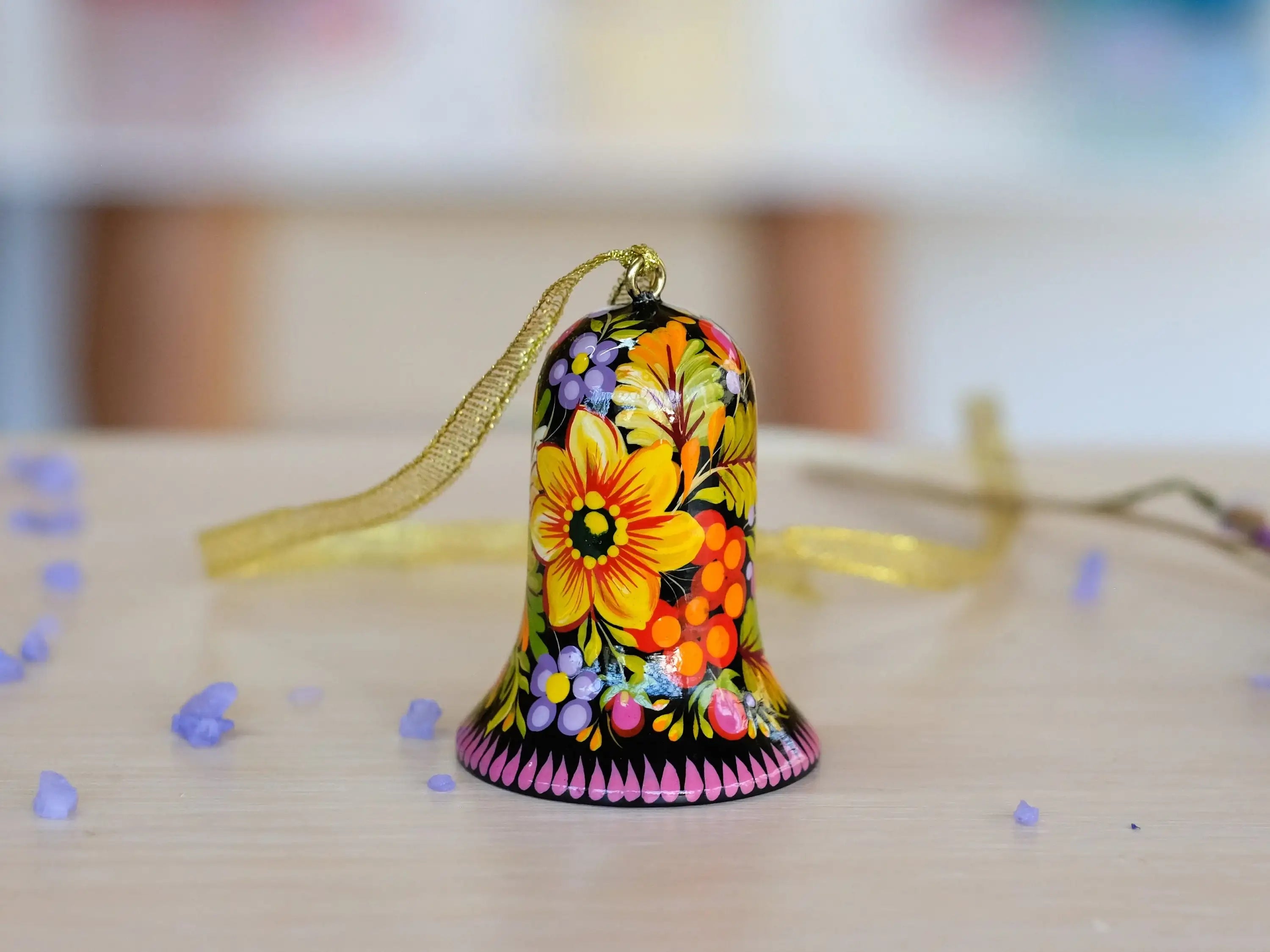 Wooden Sunflower Easter Ornament Hand-Painted with Petrykivka Art