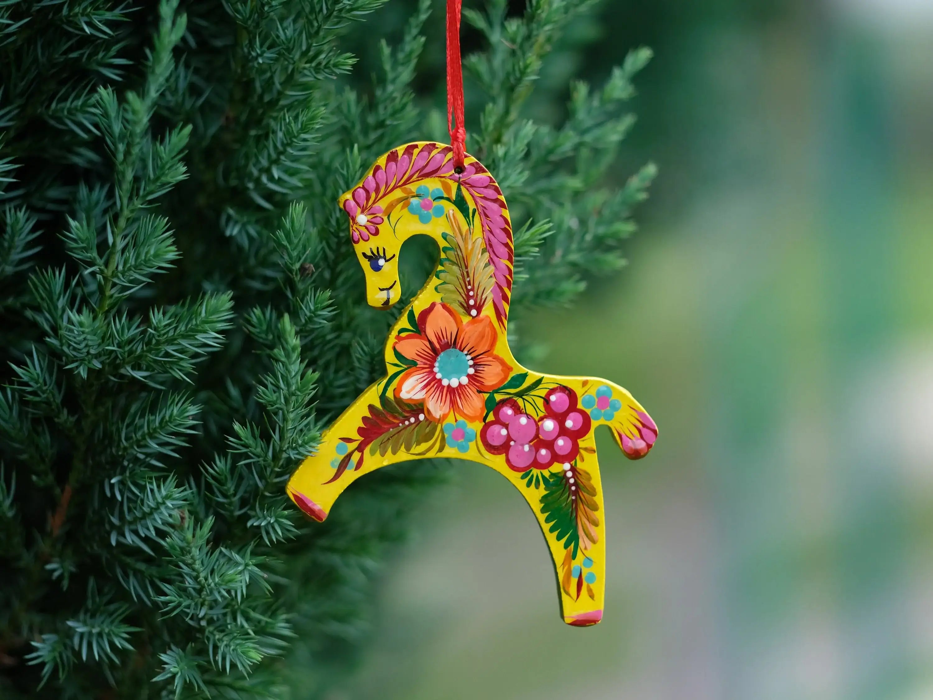 Flower Horse Christmas Ornament Painted on Wood