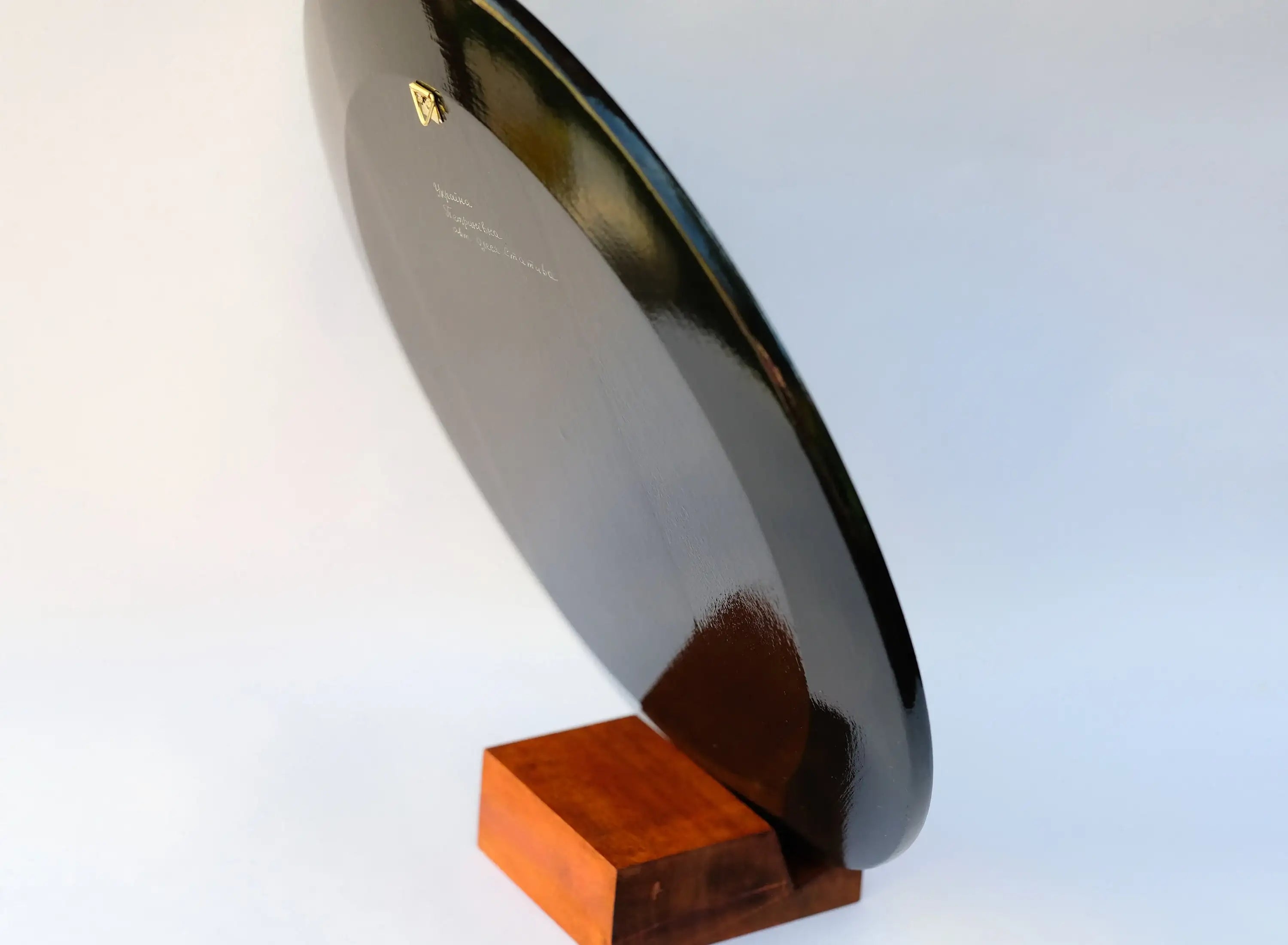 Decorative wooden plate 5.9 in, Hand-painted Ukrainian wall plate, Blue flower plate painted with Petrykivka painting, Ukraine folk plate