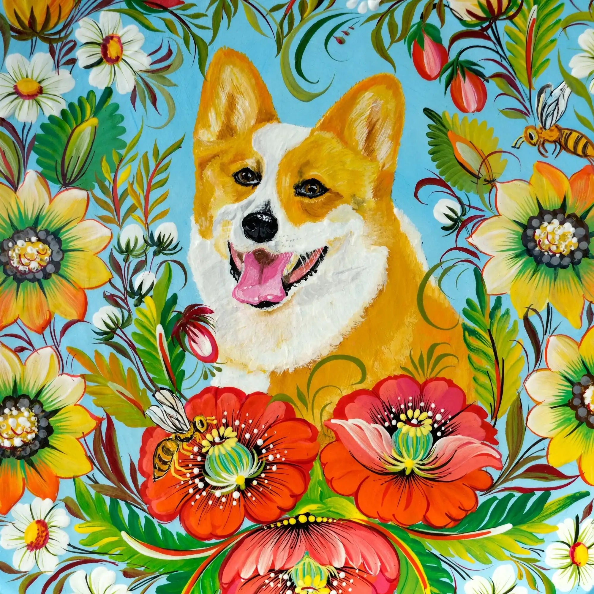 Custom Pet Portrait Painting on Wooden Plate - Personalized Pet Loss Memorial Gift, Animal Portrait Decorated with Petrykivka Art