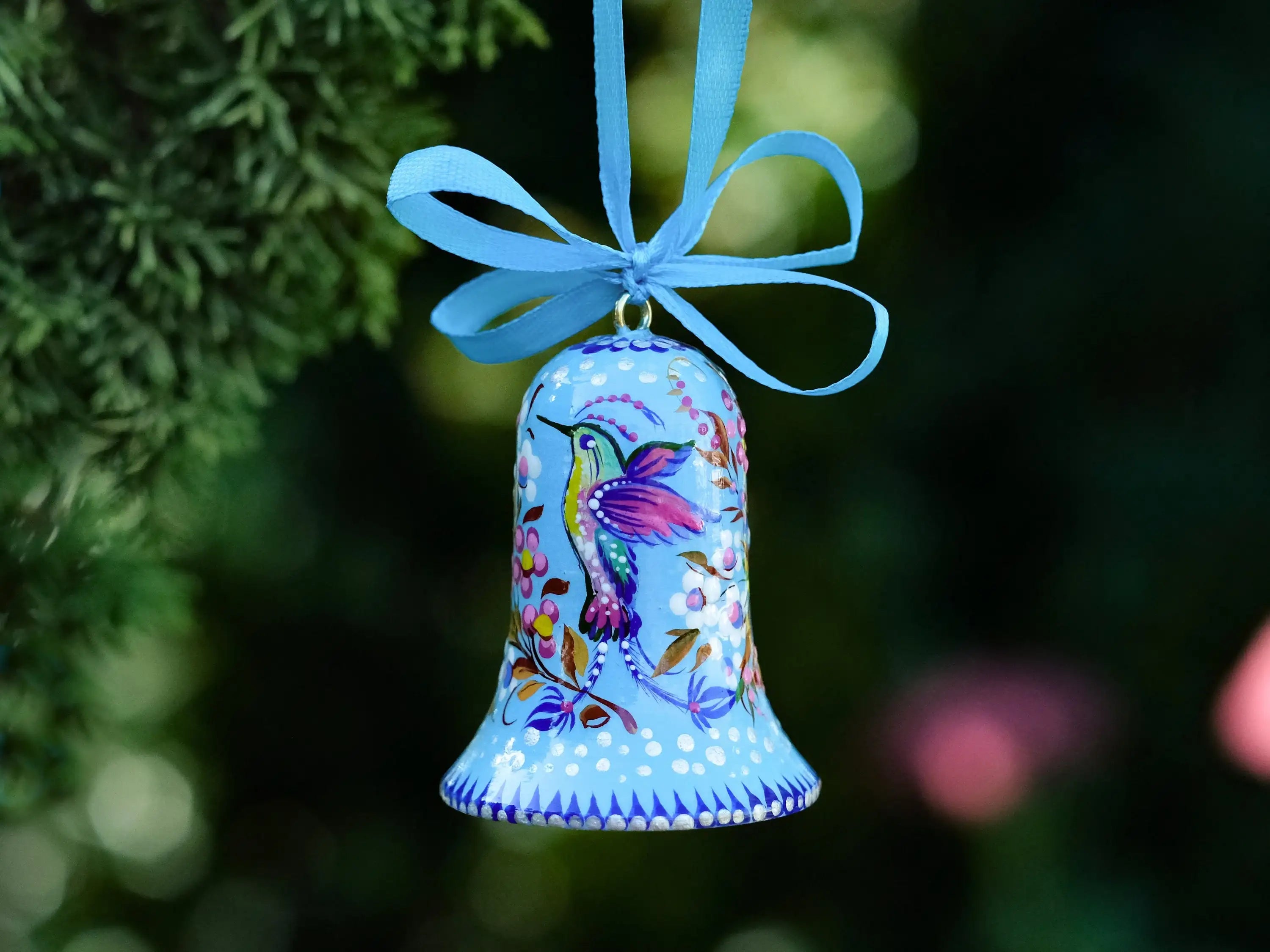Hummingbird Bell ornaments Painted with Petrykivka Art