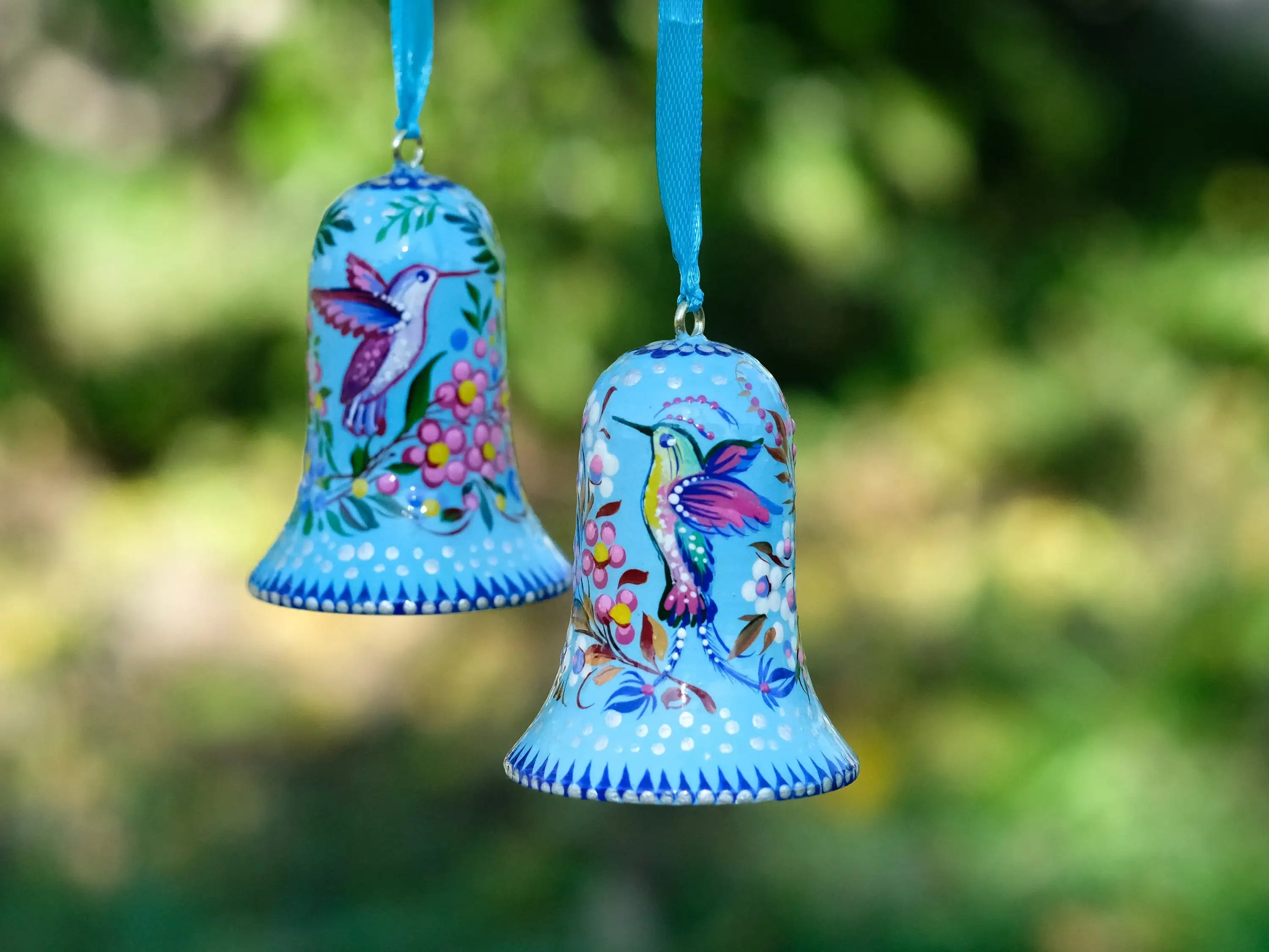 Hummingbird Bell ornaments Painted with Petrykivka Art